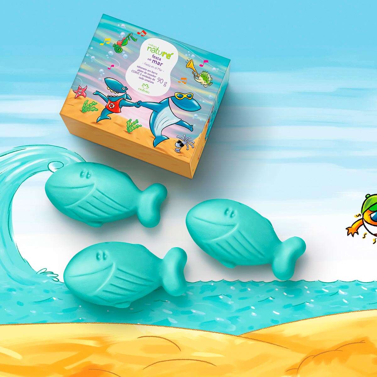 Sabonetes em Barra Festa No Mar Naturé 3 un de 90 g cada