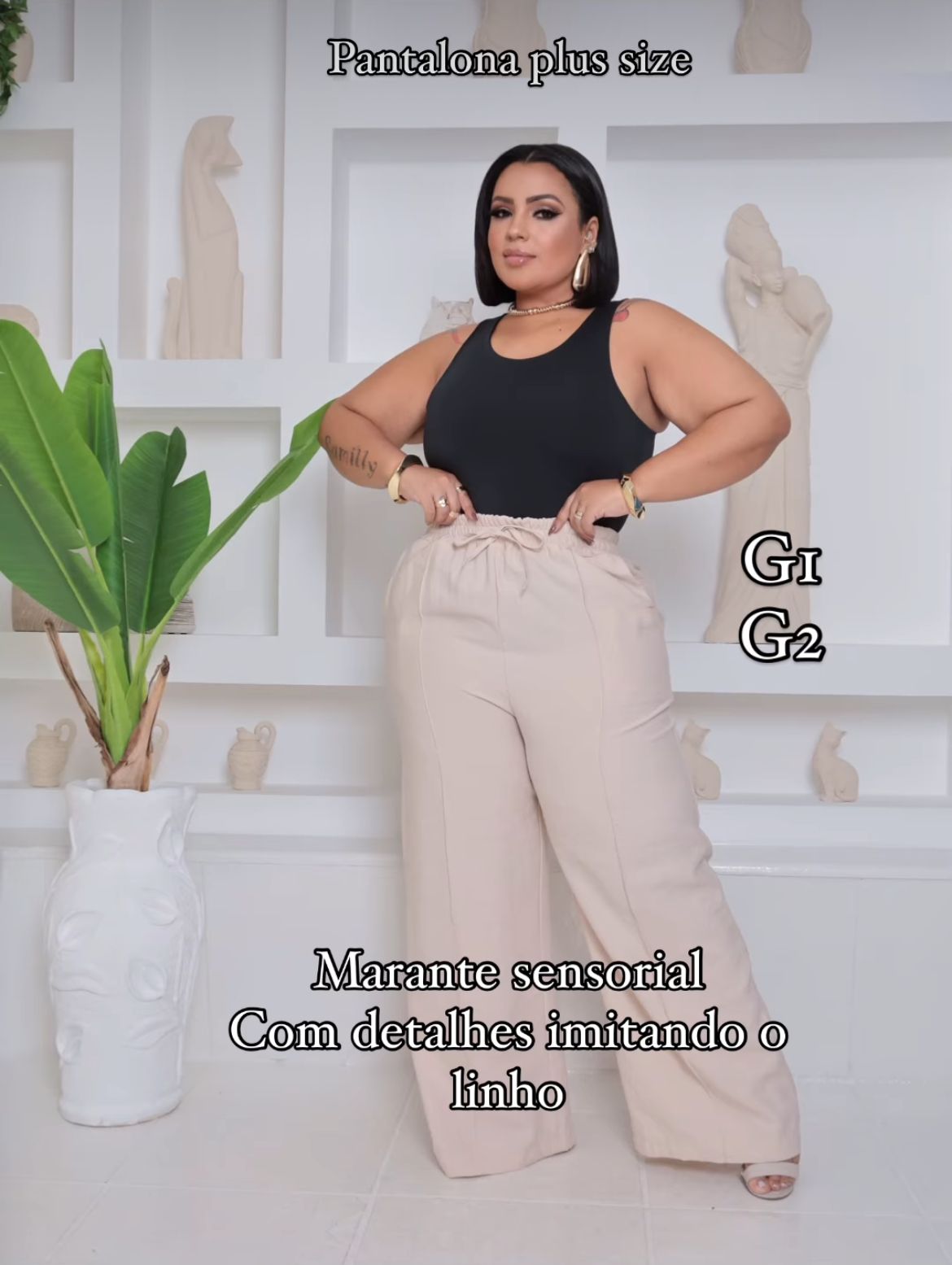 Calça pantalona cintura de elástico