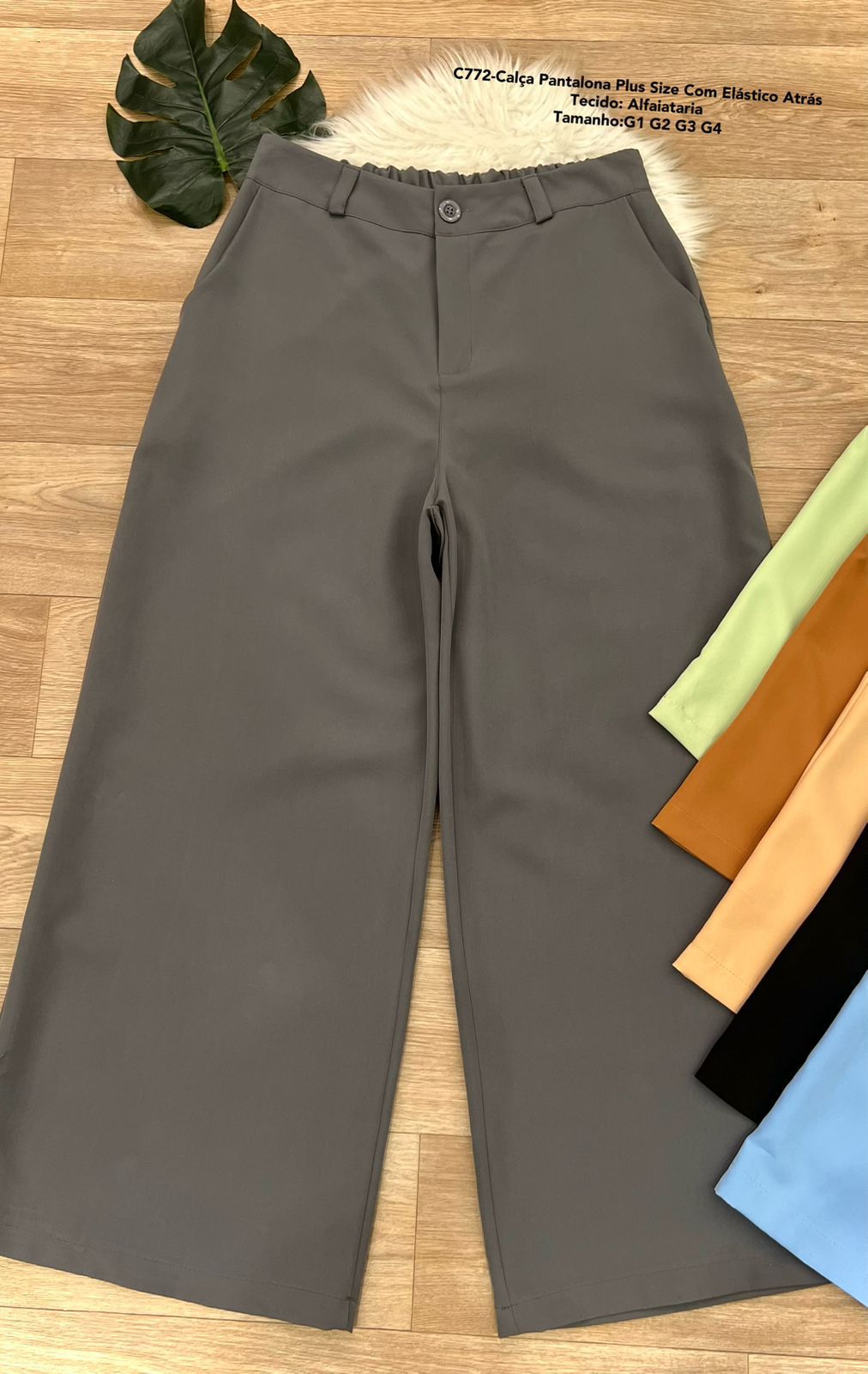 Calça pantalona elástico atrás