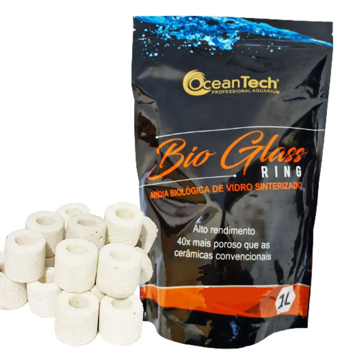 Mídia Biológica Cerâmica Bio Glass Ring 1 Litro Ocean Tech