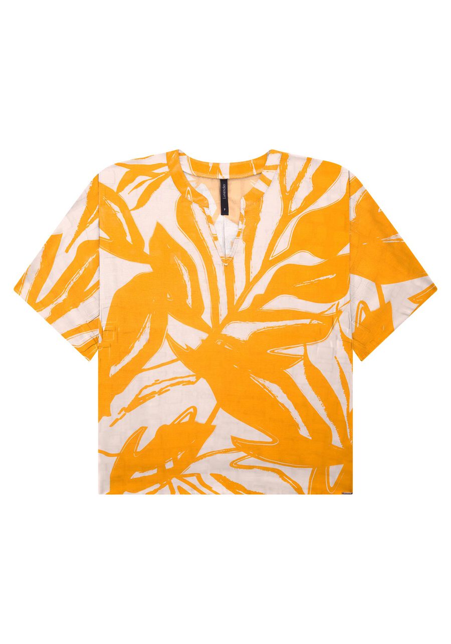 Blusa estampada em viscose + decote V