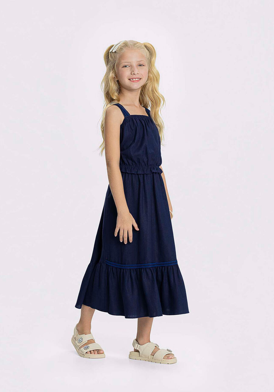 Conjunto Infantil Menina Com Cropped E Saia Midi Em Linho