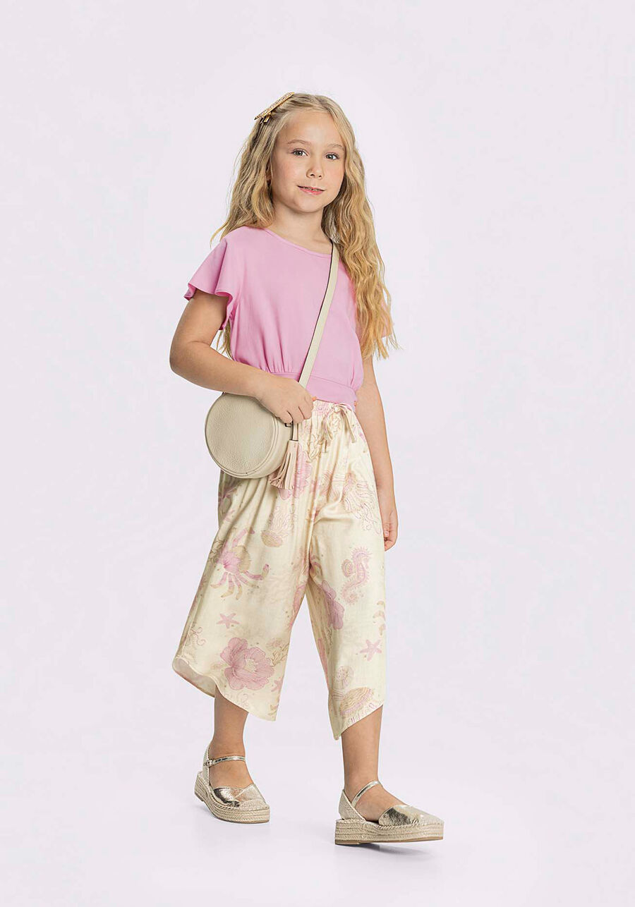 Conjunto Infantil Menina Com Cropped E Pantacourt Estampada