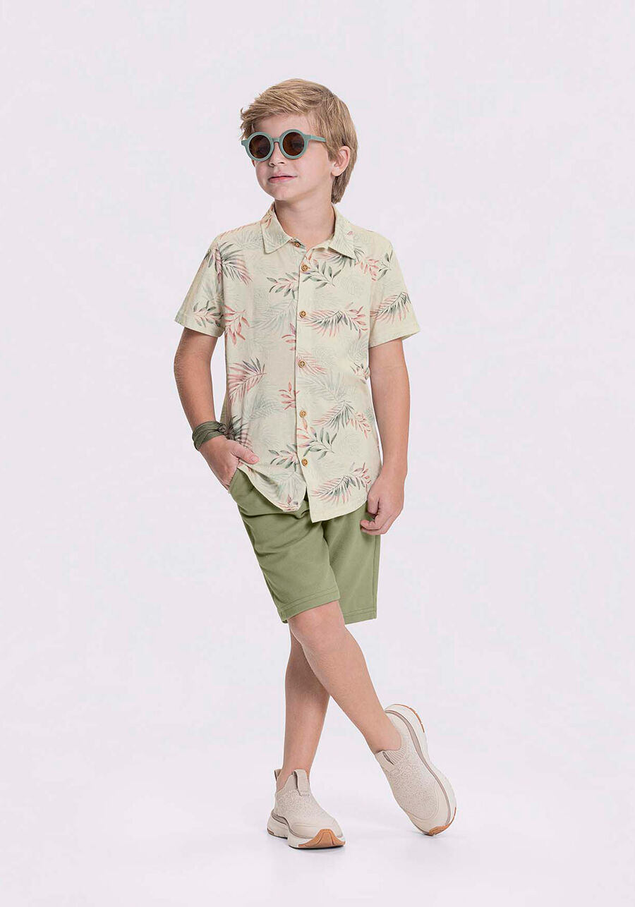 Conjunto Infantil Menino Em Algodão Com Camisa Estampada