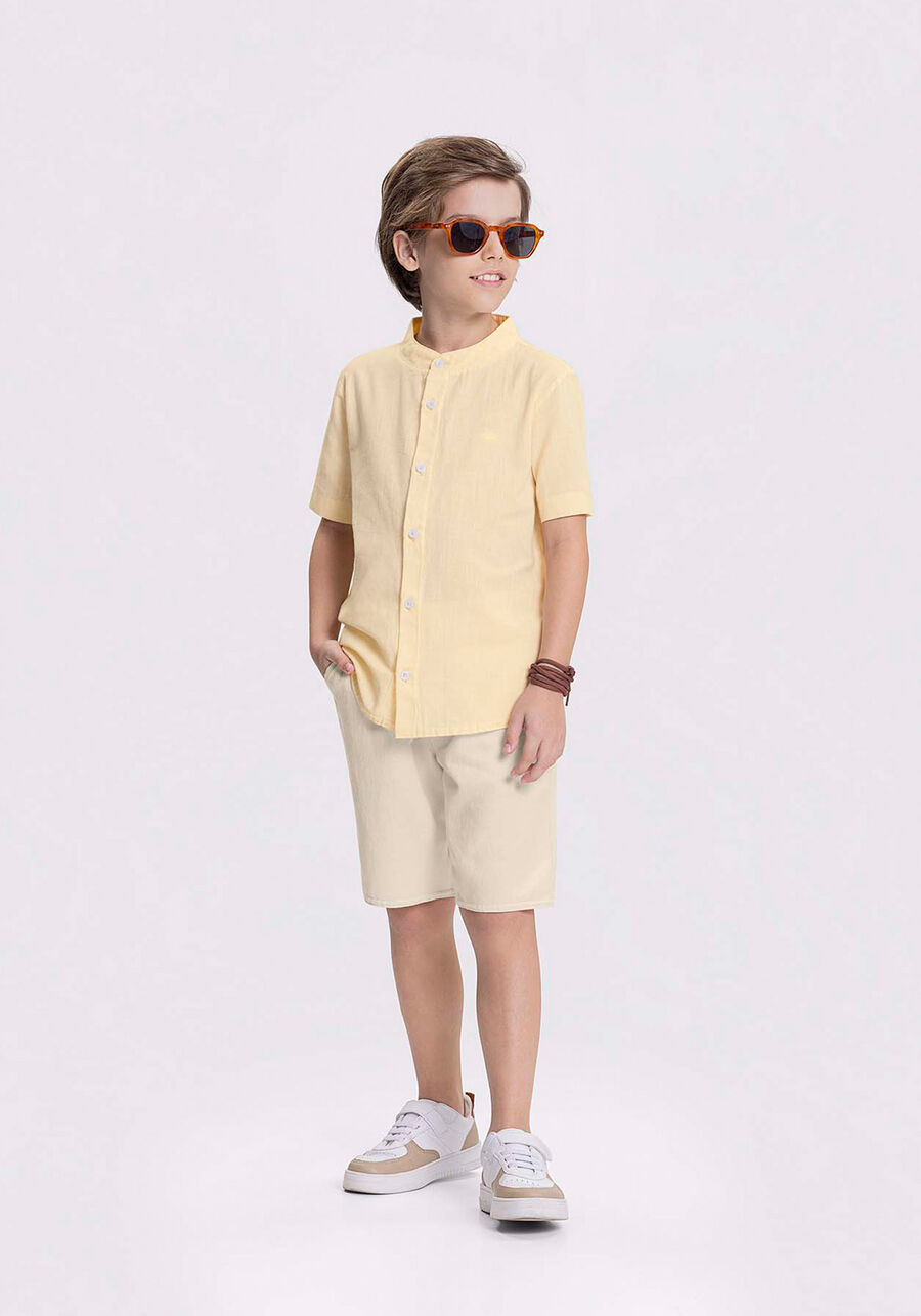 Conjunto Infantil Menino Com Camisa E Bermuda Tecido Plano