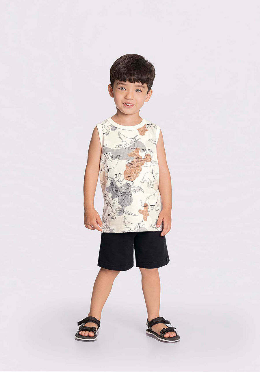 Conjunto Infantil Menino Com Bermuda E Regata Estampada Dino