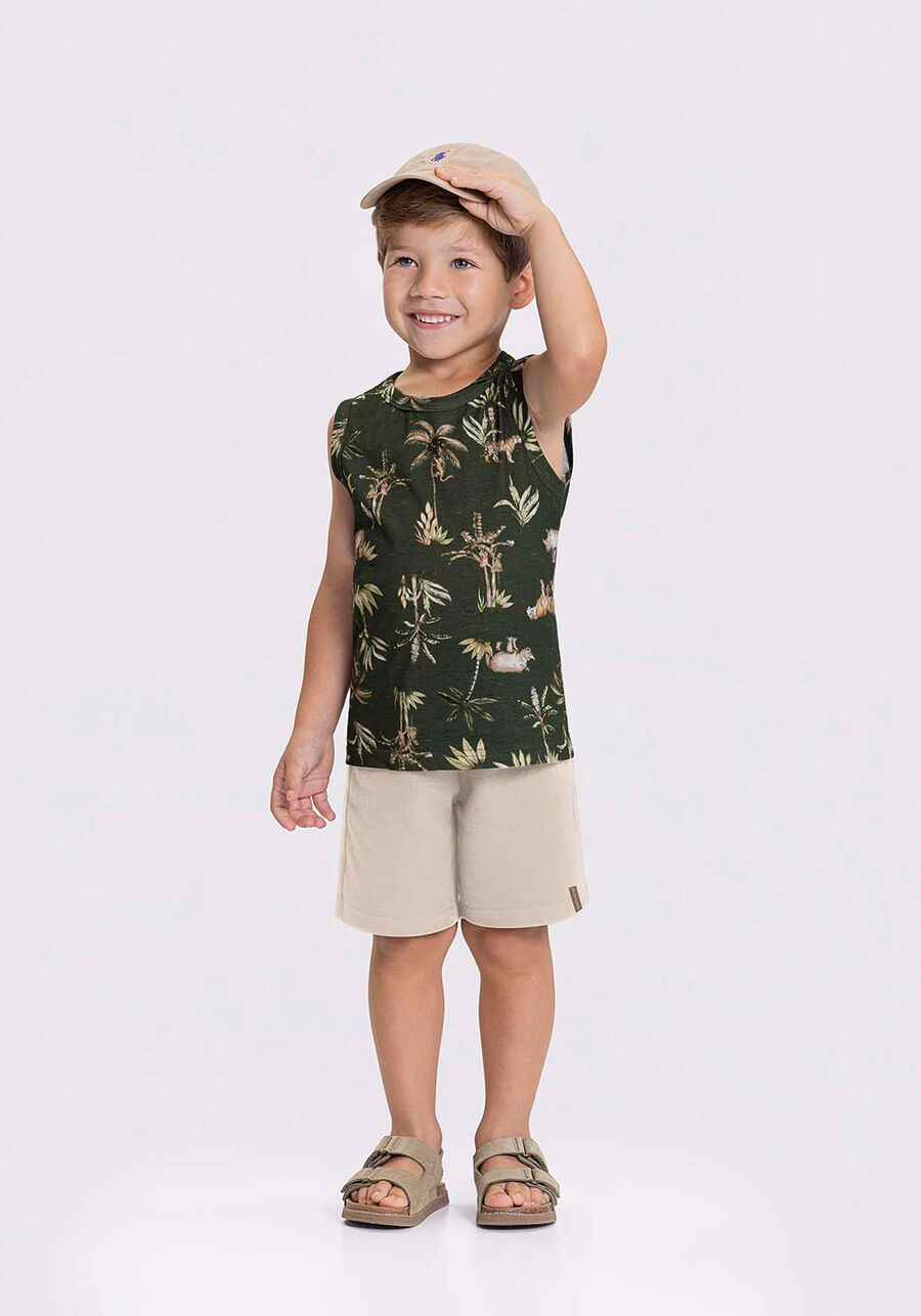 Conjunto Curto Infantil Menino Com Regata Estampada Algodão