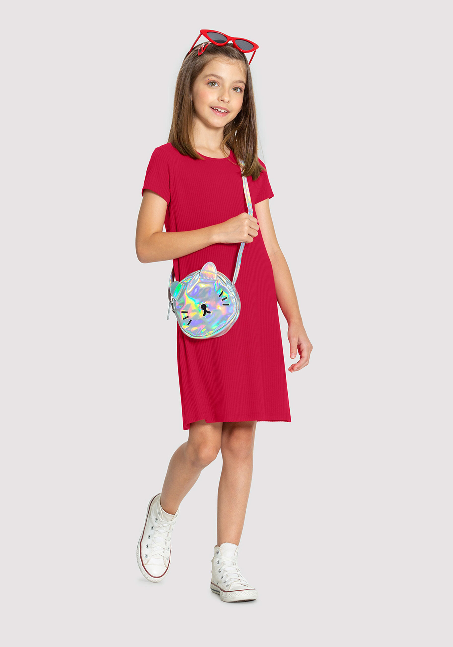 Vestido Curto Infantil Menina Canelado Básico