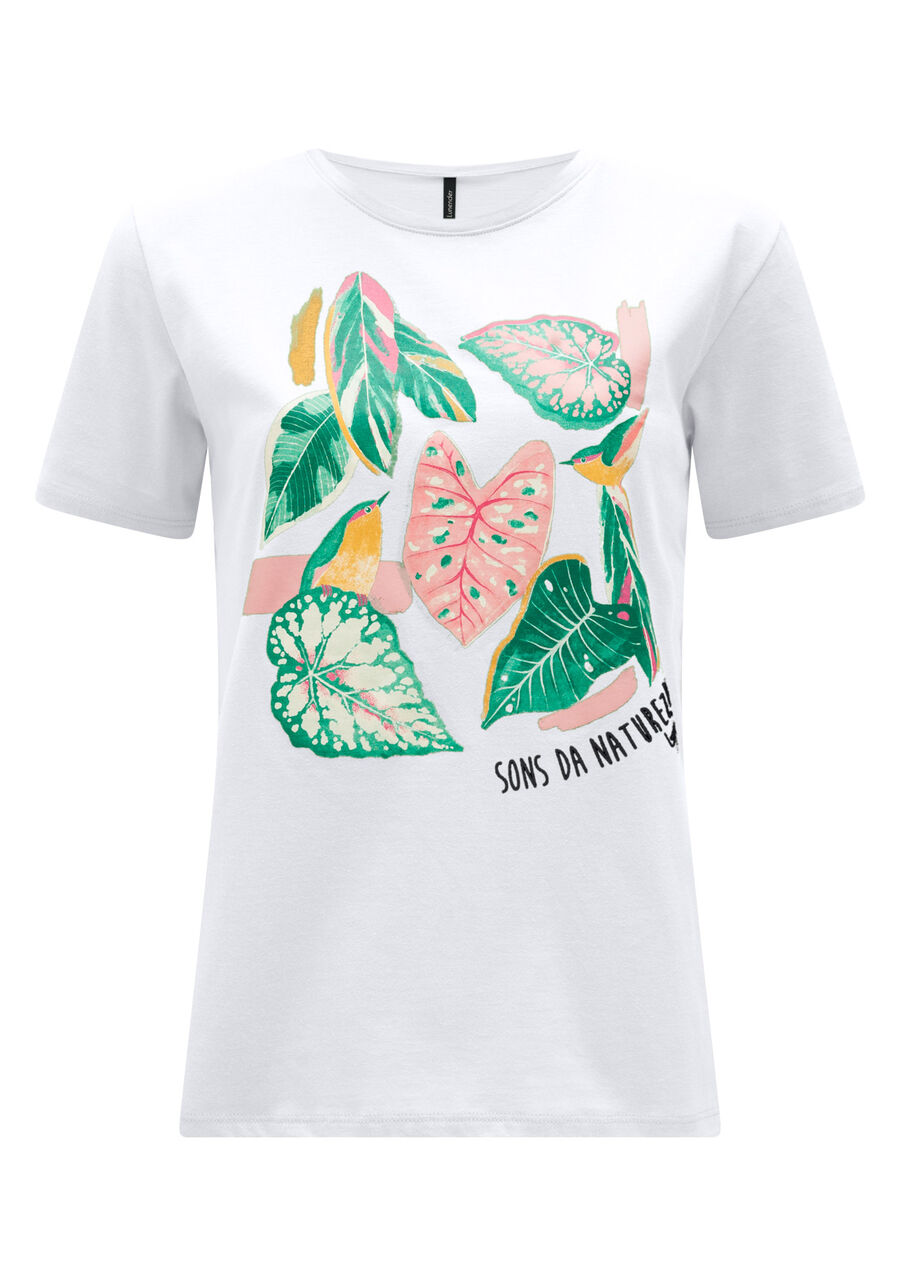 T-shirt De Mangas Curtas Em Meia Malha Estampa Folhagens