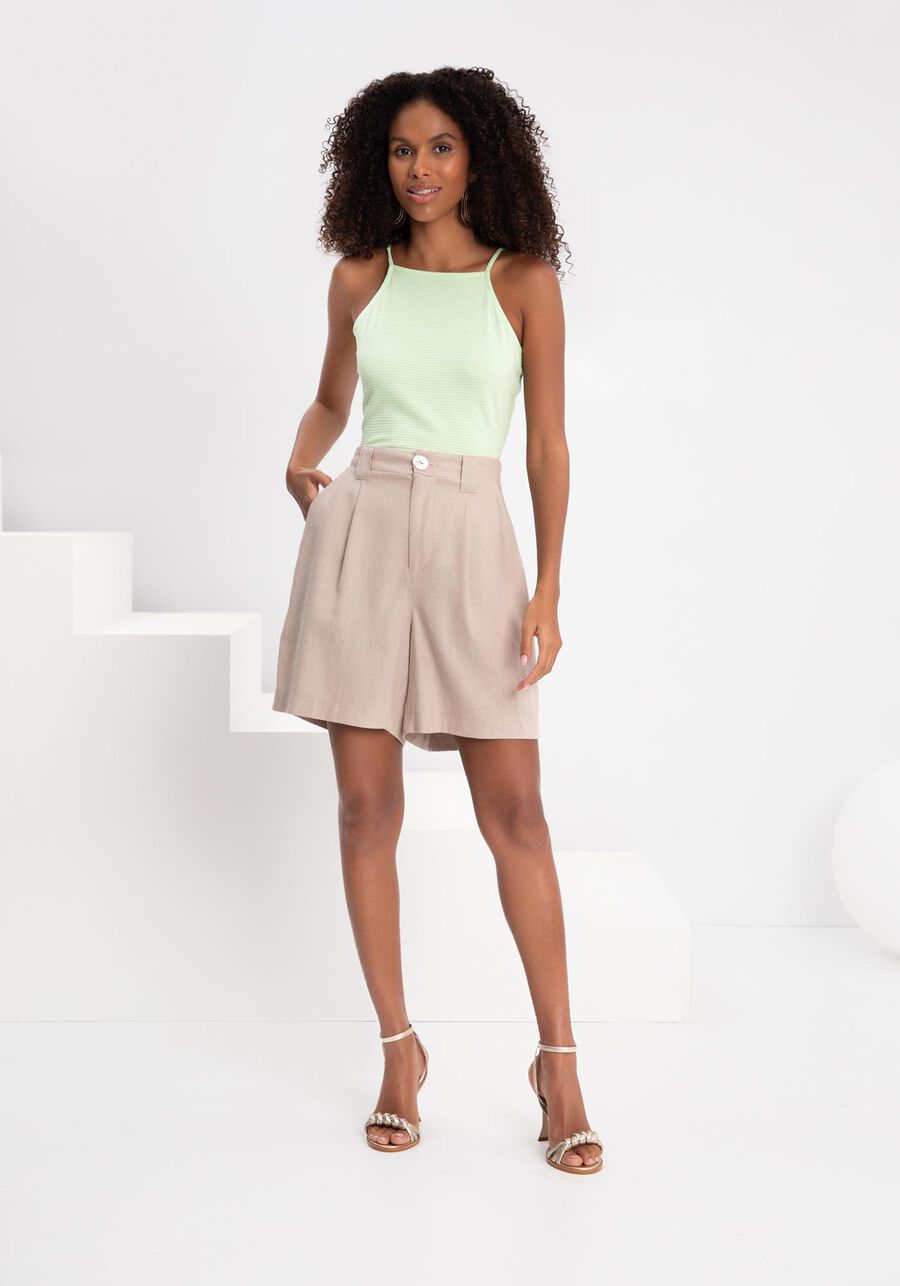 Shorts Com Bolsos E Cintura Alta Em Tecido Linho