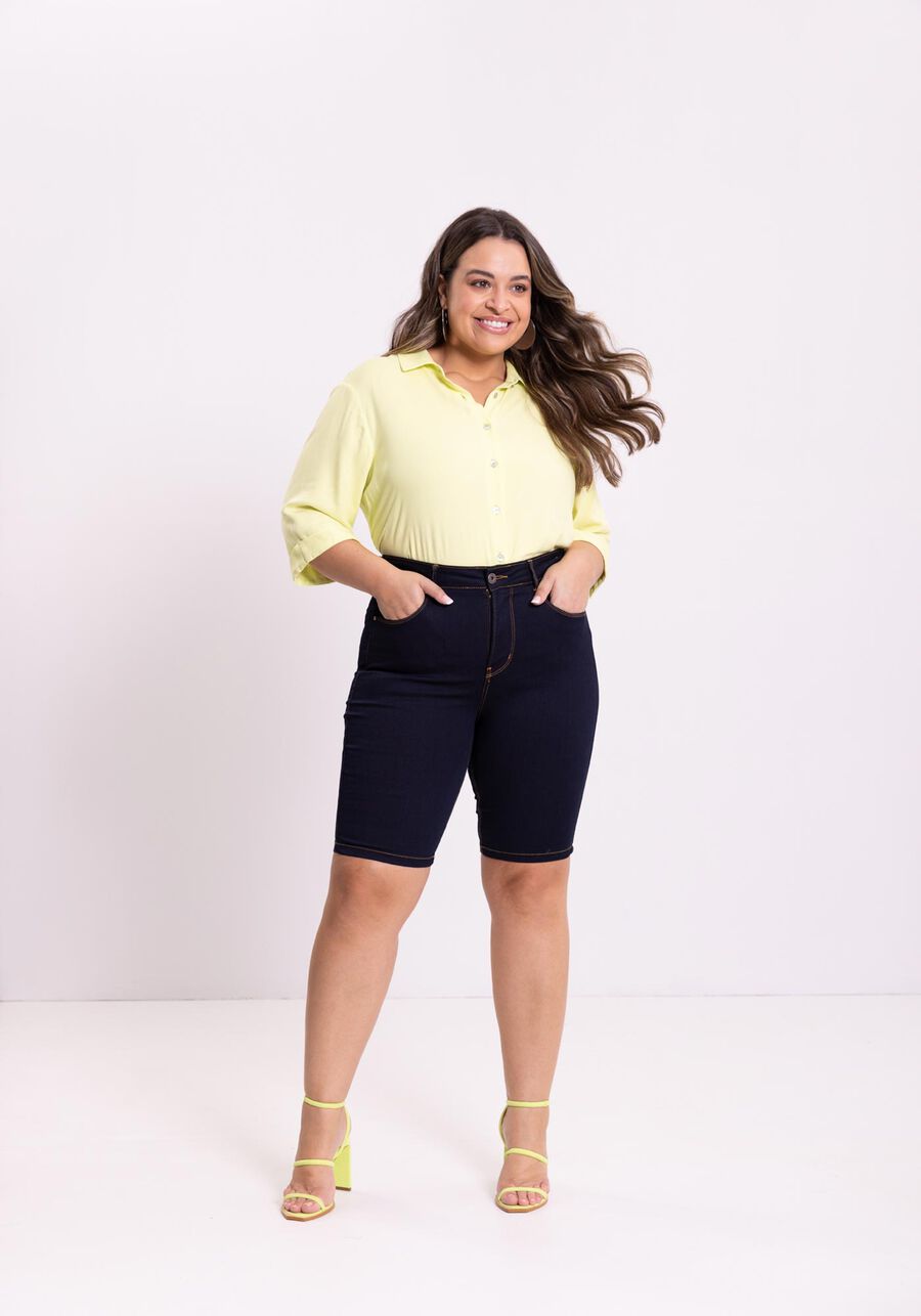 Bermuda Jeans Ciclista Chapa Barriga Com Cintura Média