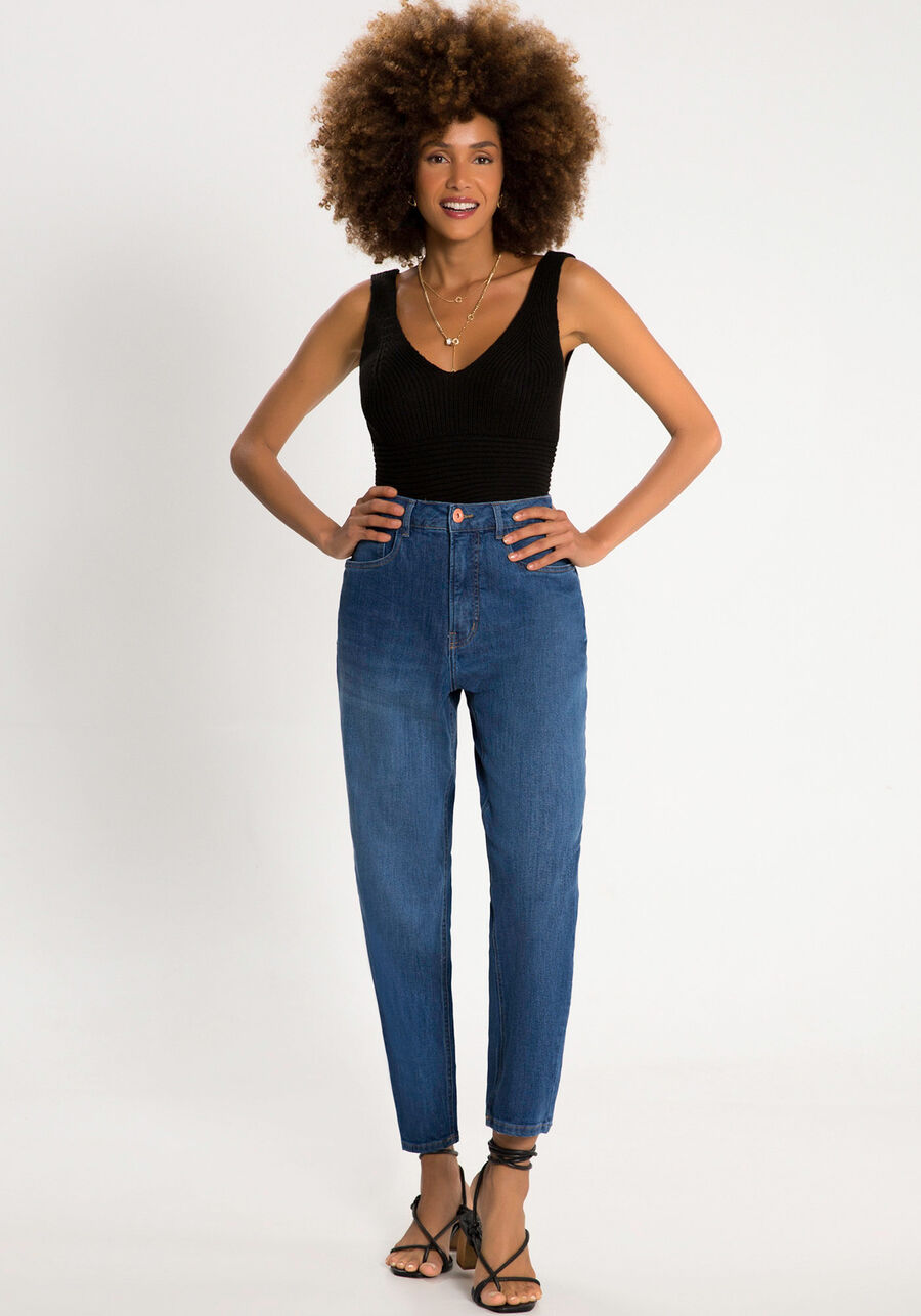 Calça Jeans Mom Chapa Barriga com Elastano