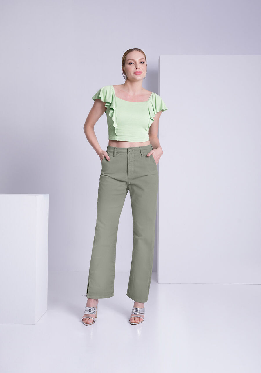 Calça Sarja Reta Cropped Chapa Barriga