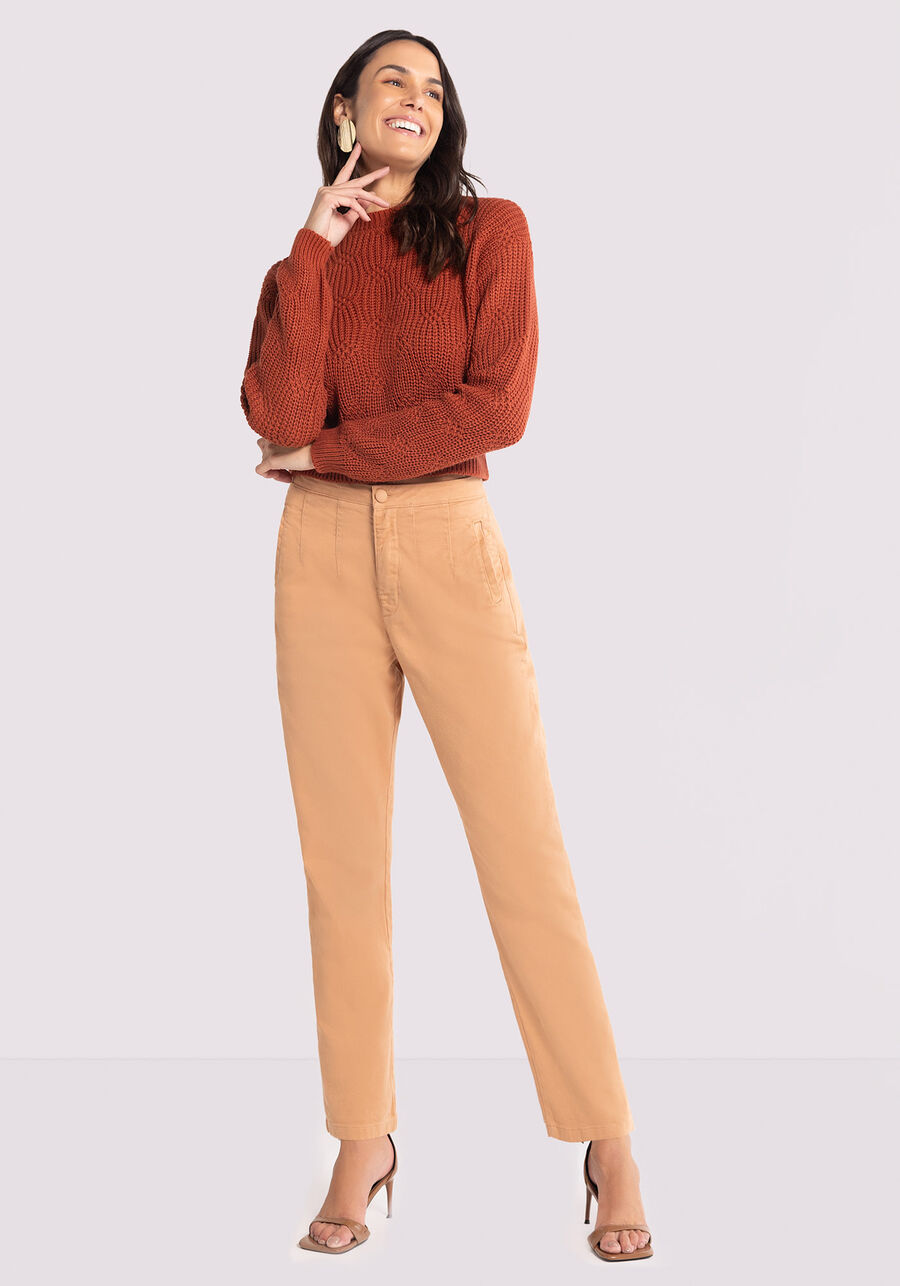 Calça Sarja Reta Cintura Alta Chapa Barriga