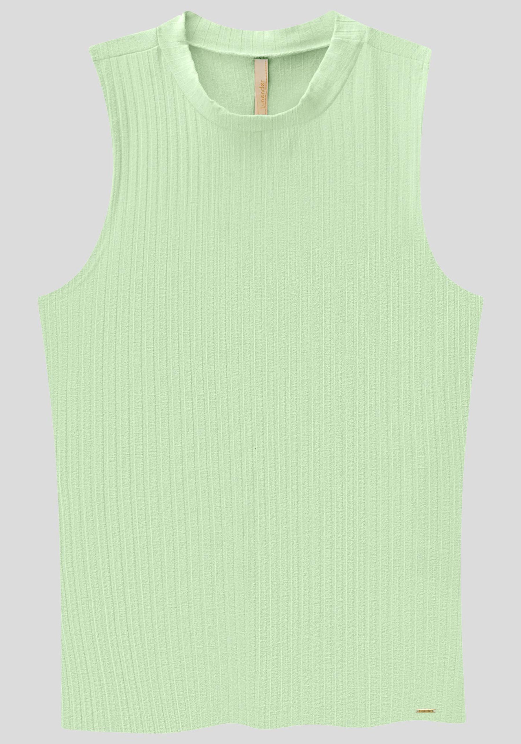 Blusa Regata Lisa Com Gola Alta Em Malha Canelada