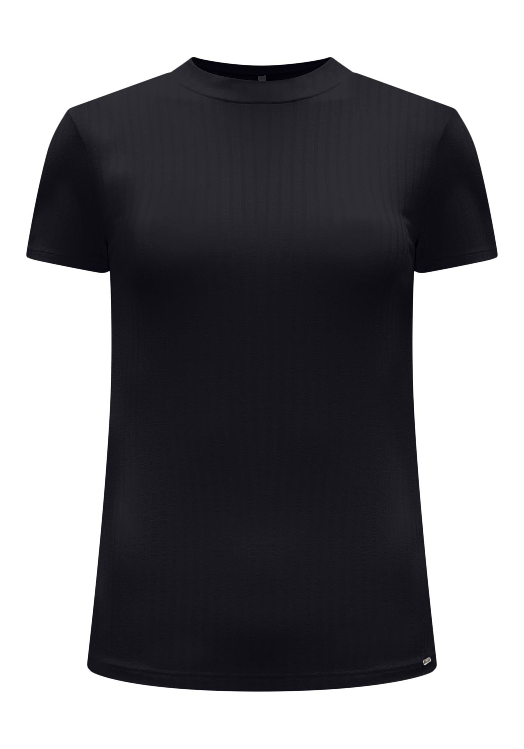 Blusa Básica Canelada De Mangas Curtas Com Gola