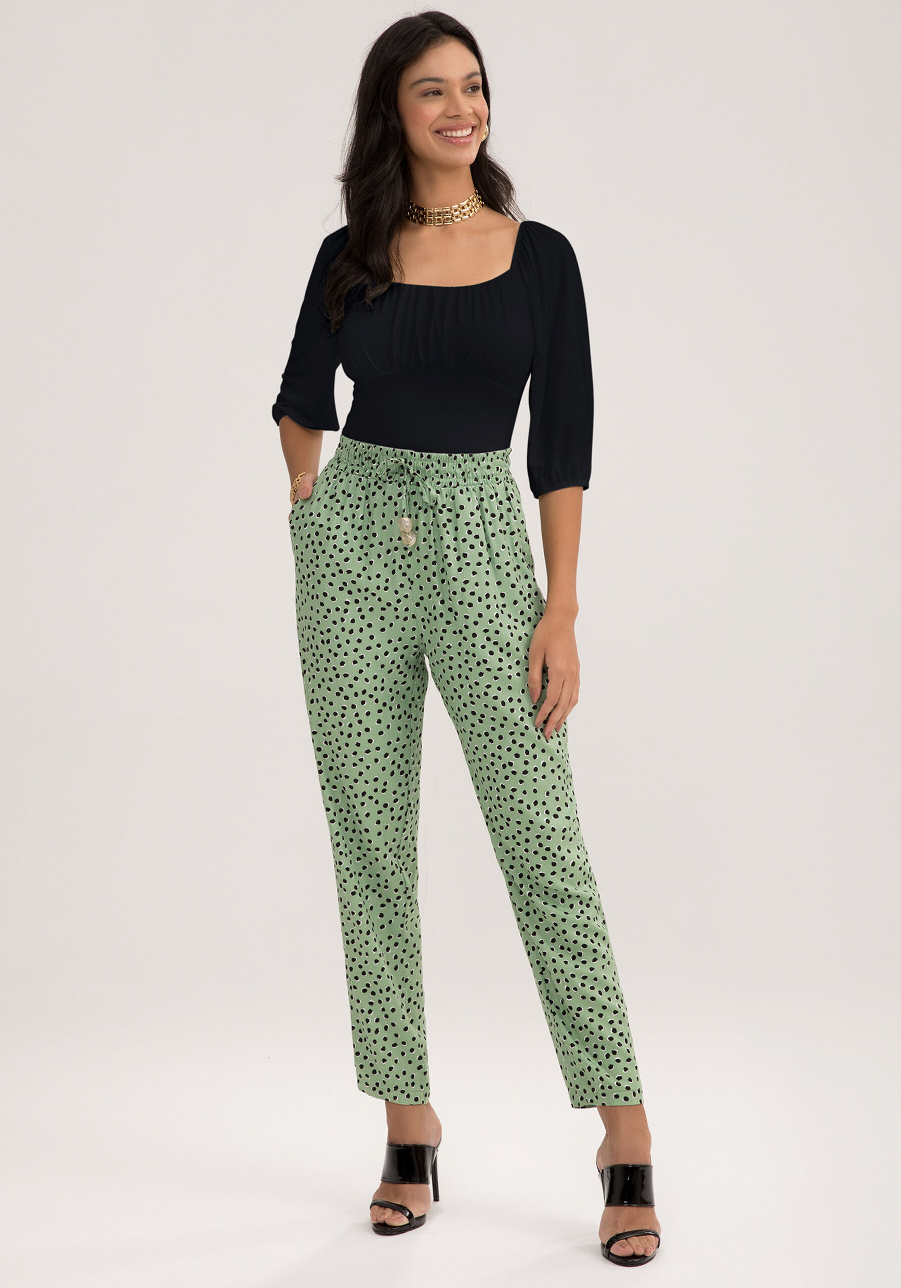 Blusa Cropped Manga 3/4 com Franzido Busto