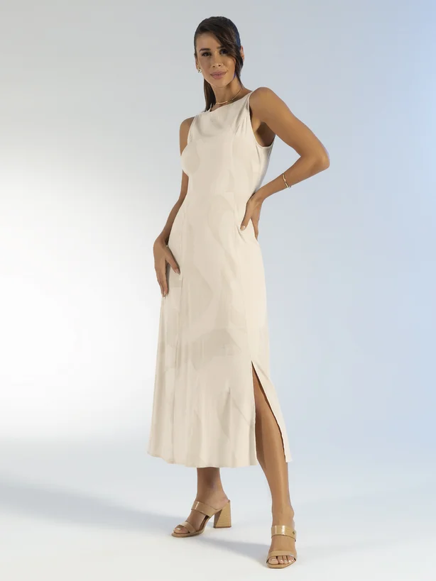 Vestido Midi Com Estampa Rotativa Gris Rosa