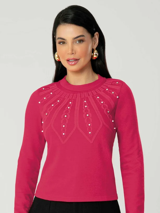 Blusa Feminina Estampada E Bordada Gris