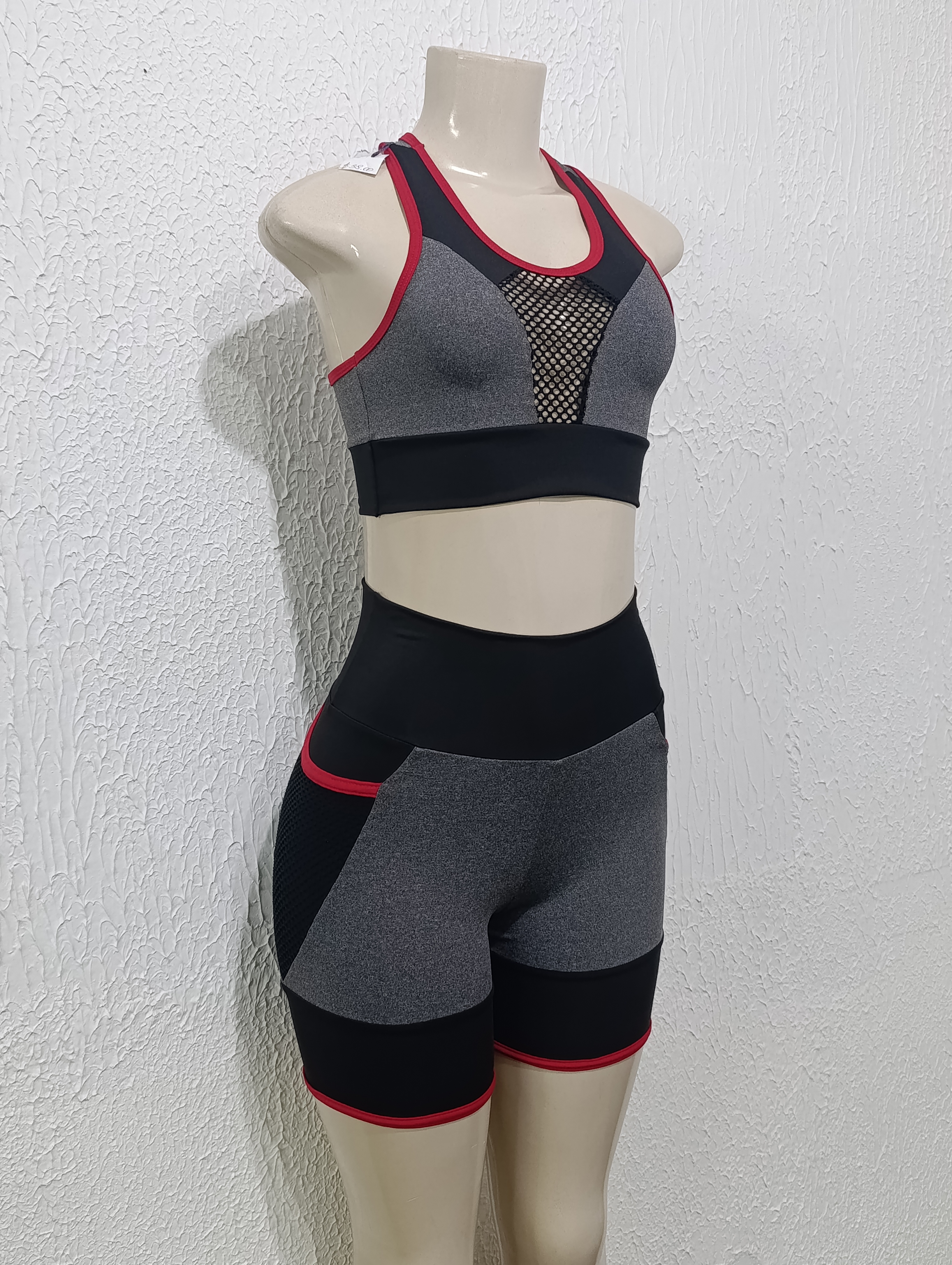 Conjunto de Short P Cinza/vermelho PROMOÇÃO