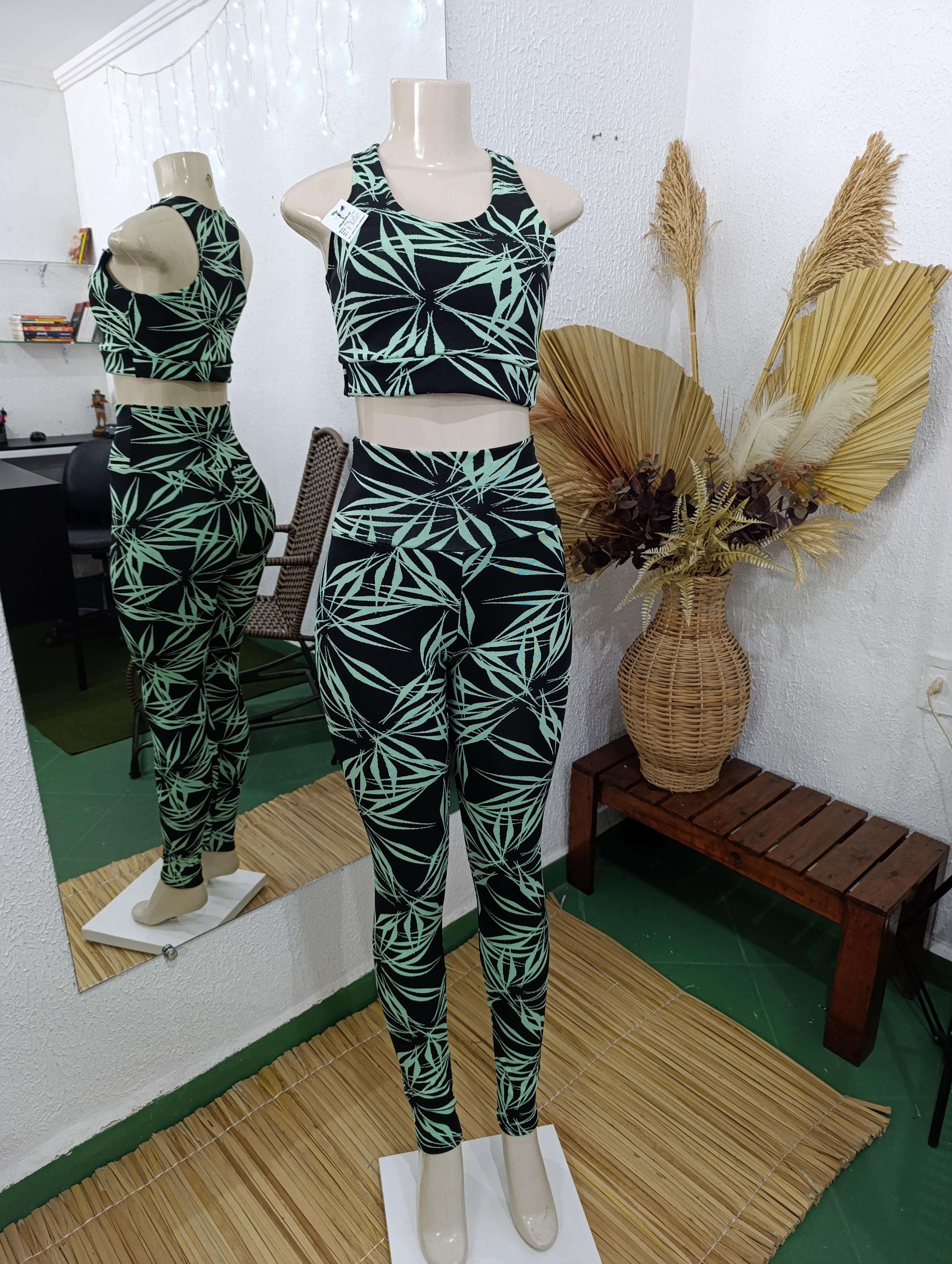 Conjunto de Calça M Jacquard verde claro