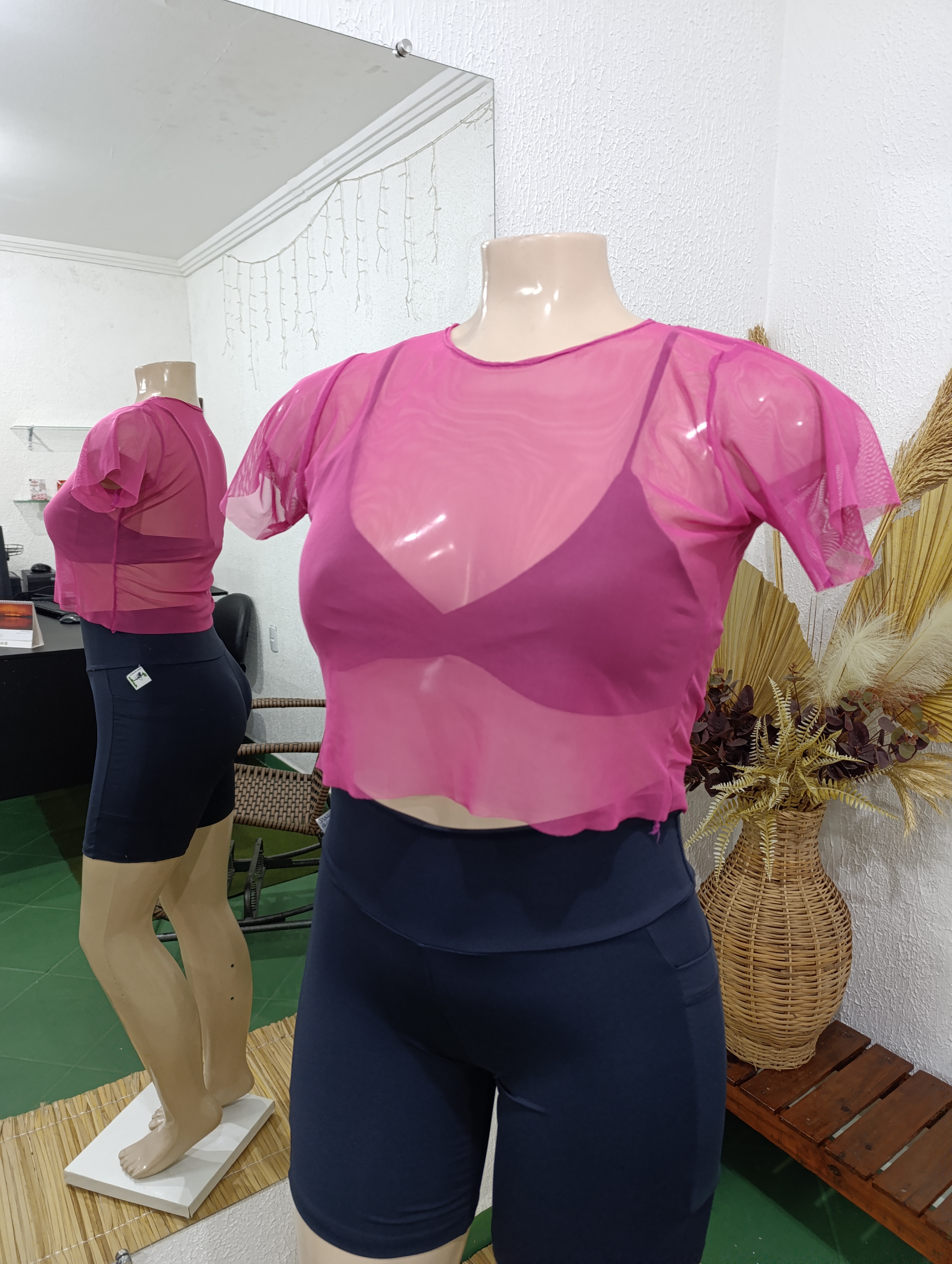 Cropped G tule manga curta ROSA ESCURO