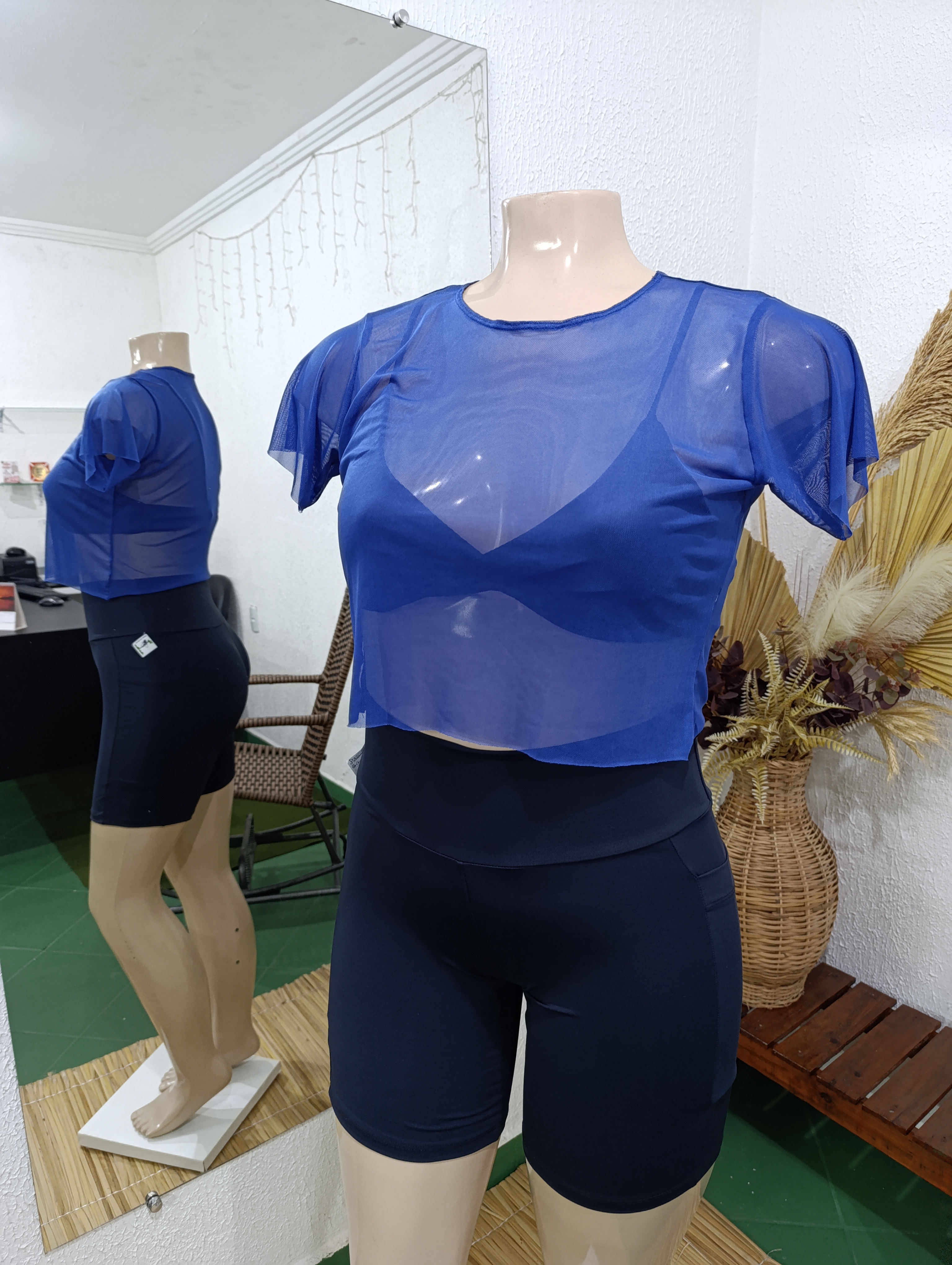 Cropped G tule manga curta AZUL ROYAL