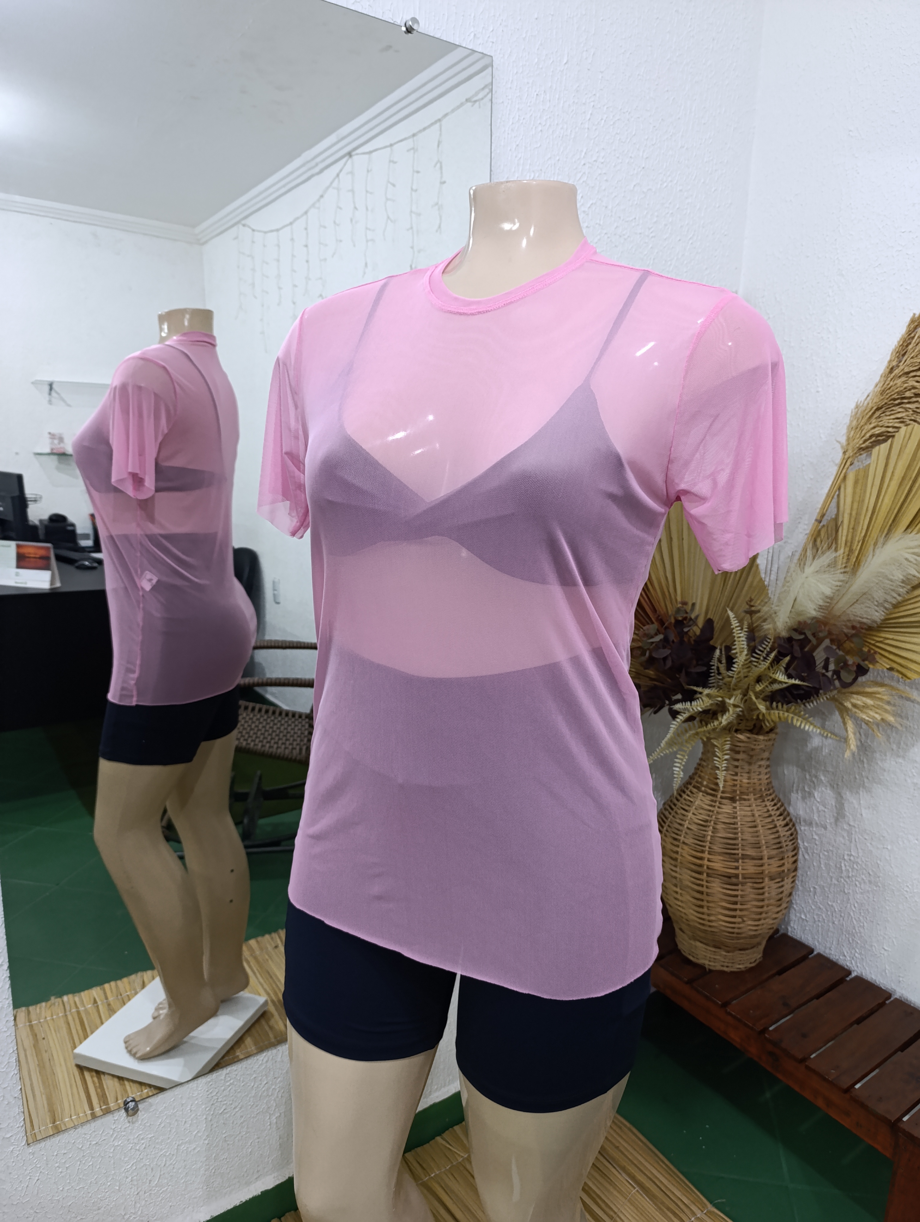 Blusa G tule sem costura cor ROSA BEBÊ Veste do P ao G