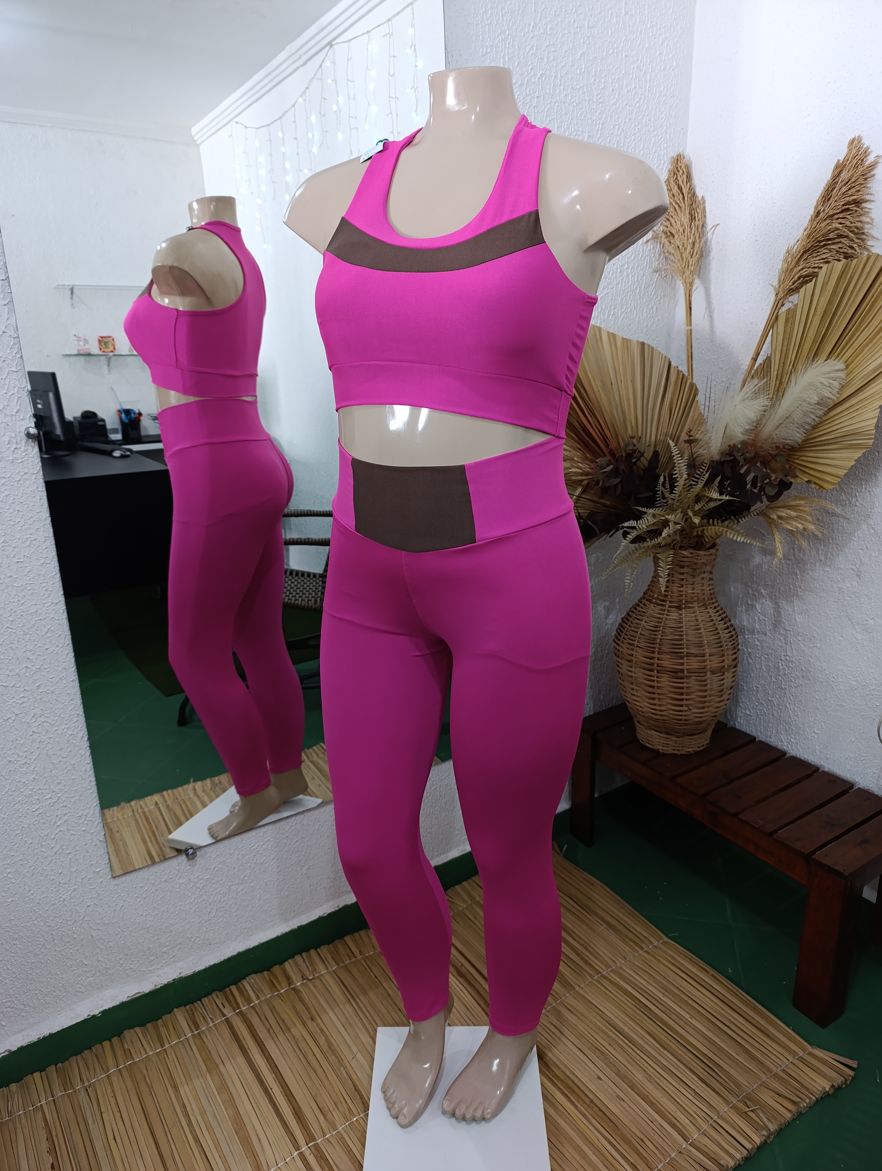 Conjunto de Calça GG G2 forrado Zero transferência cor ROSA com marrom
