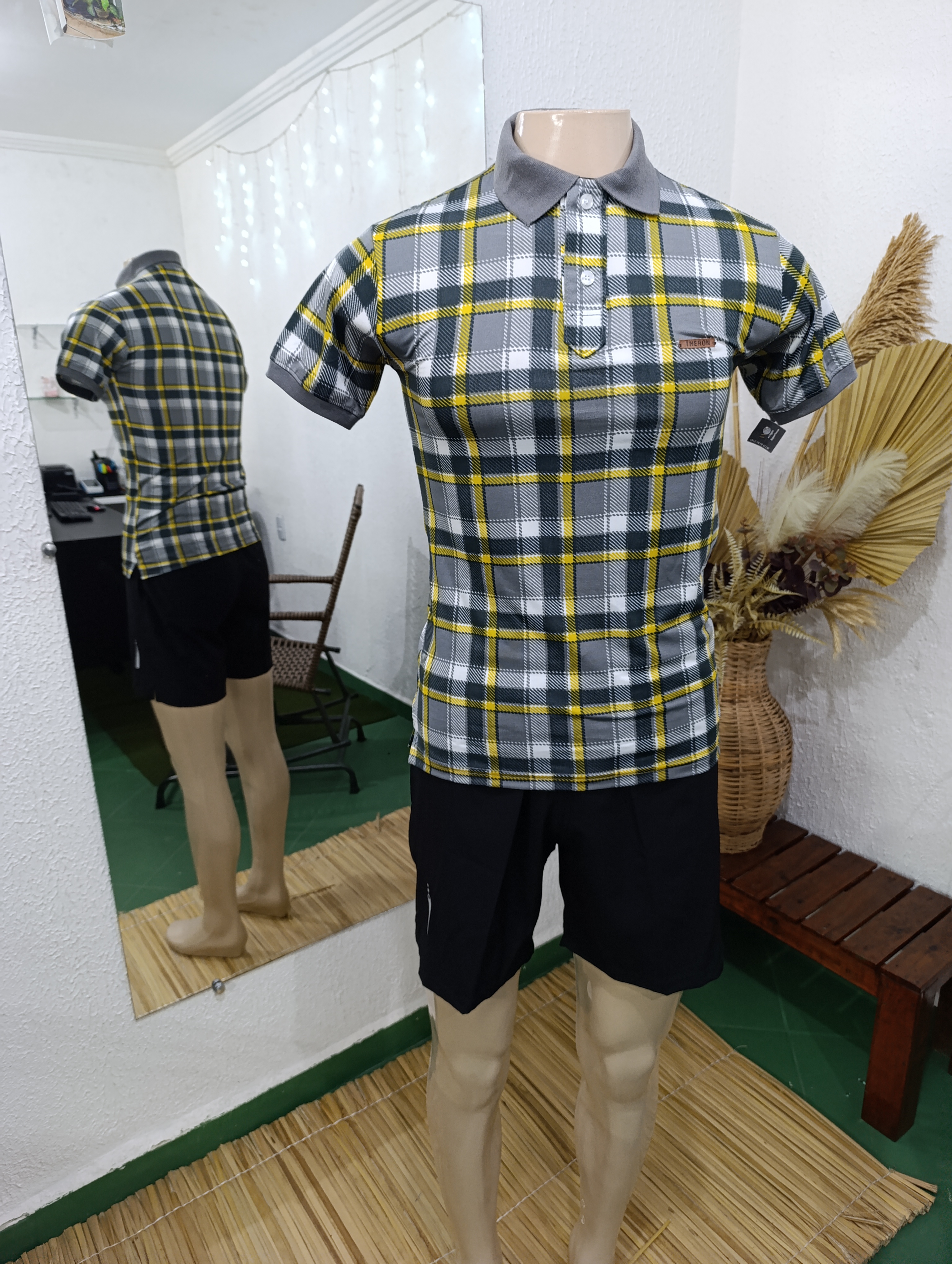 Camisa P POLO xadrez com Amarelo PROMOÇÃO