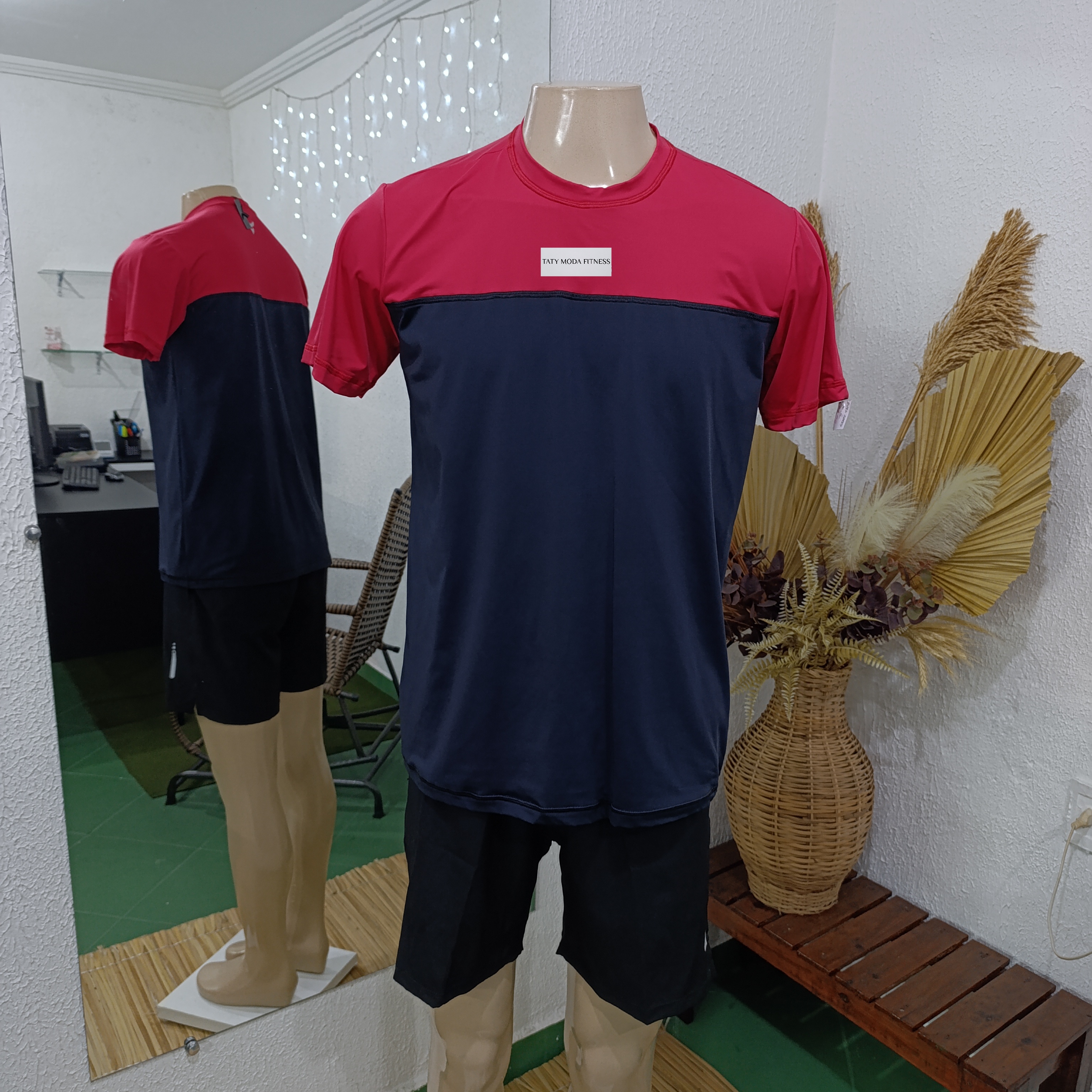 Camisa G POLIAMIDA duas cores PRETA com ombros vermelho