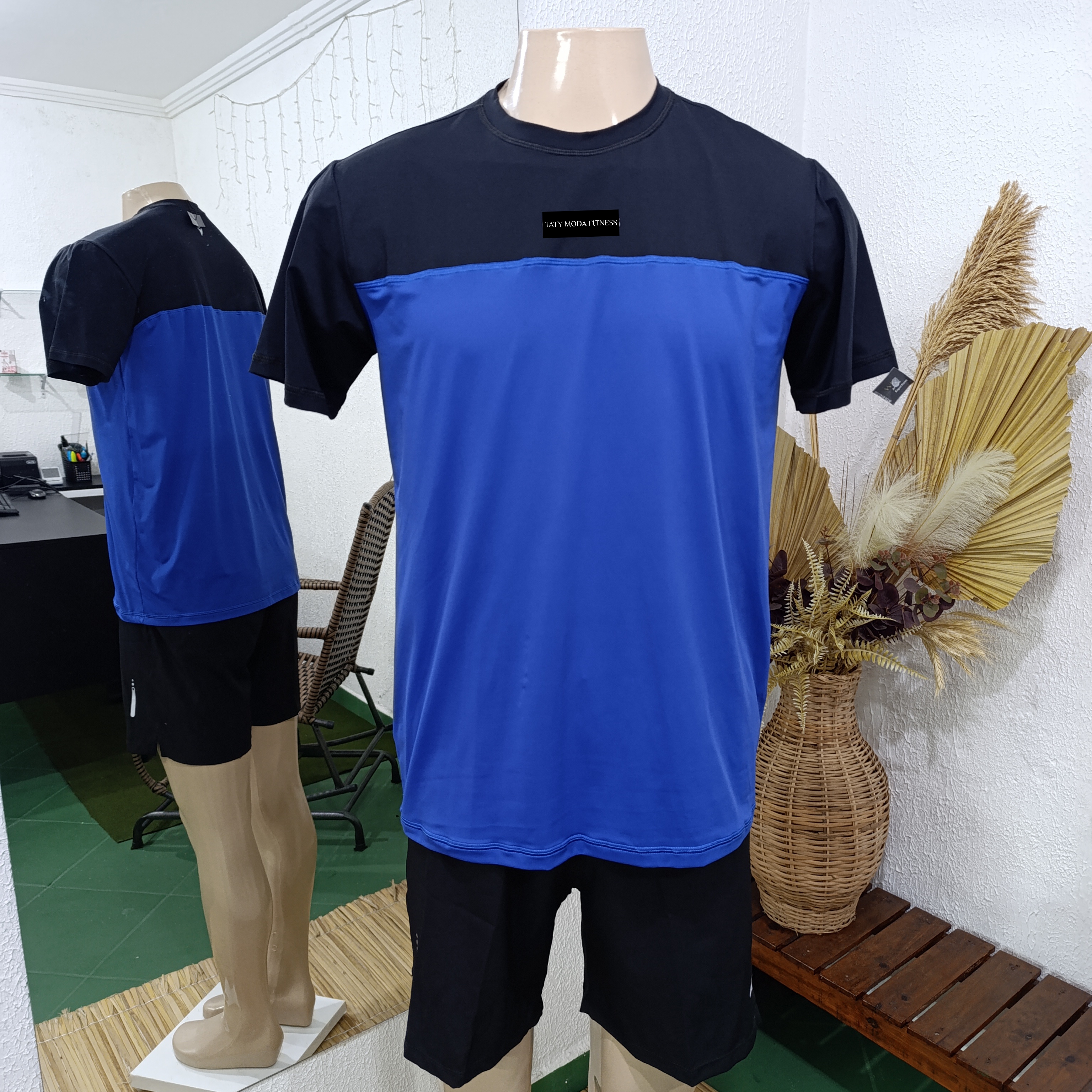 Camisa G POLIAMIDA duas cores Azul Royal com ombros PRETO