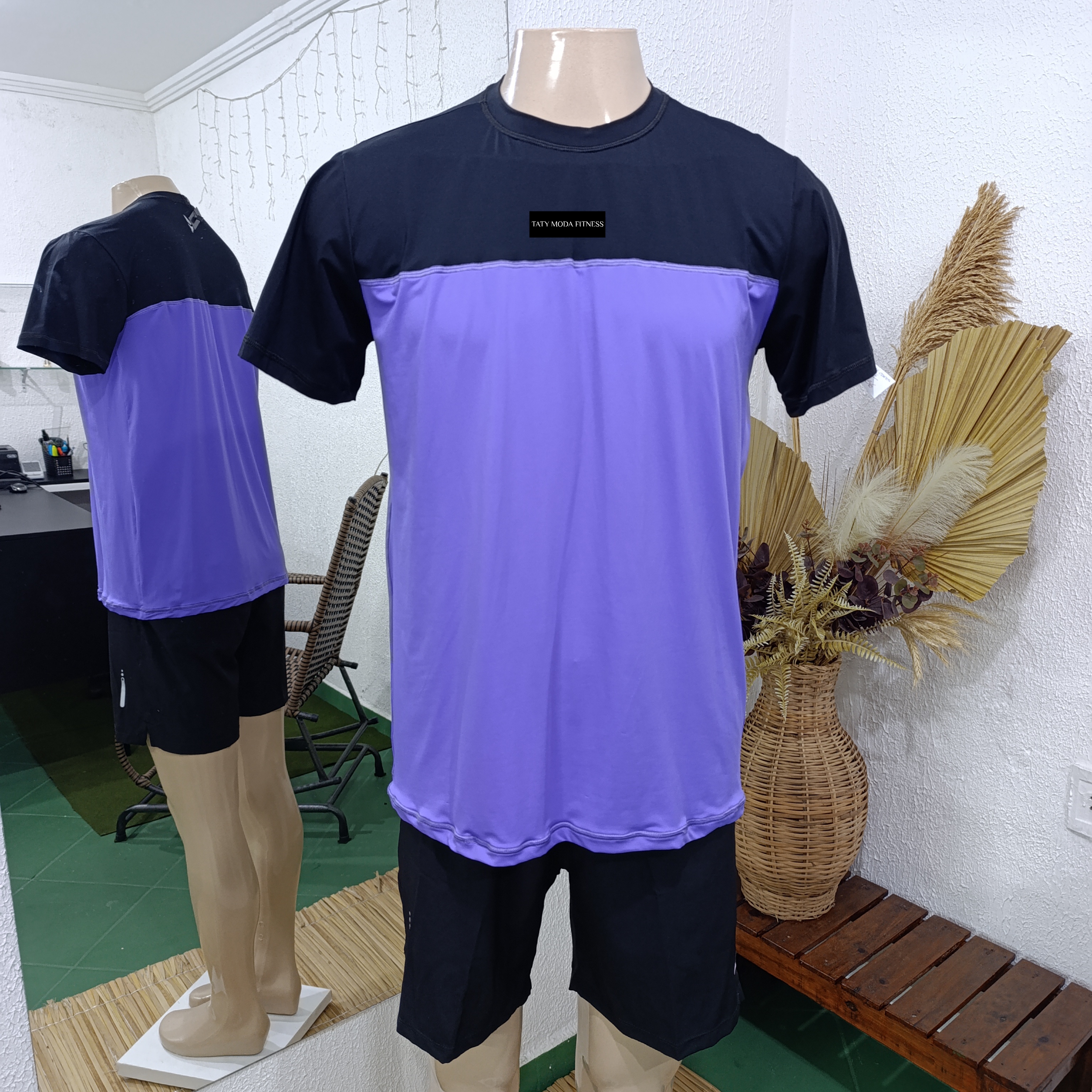 Camisa G POLIAMIDA duas cores LILÁS com ombros PRETO