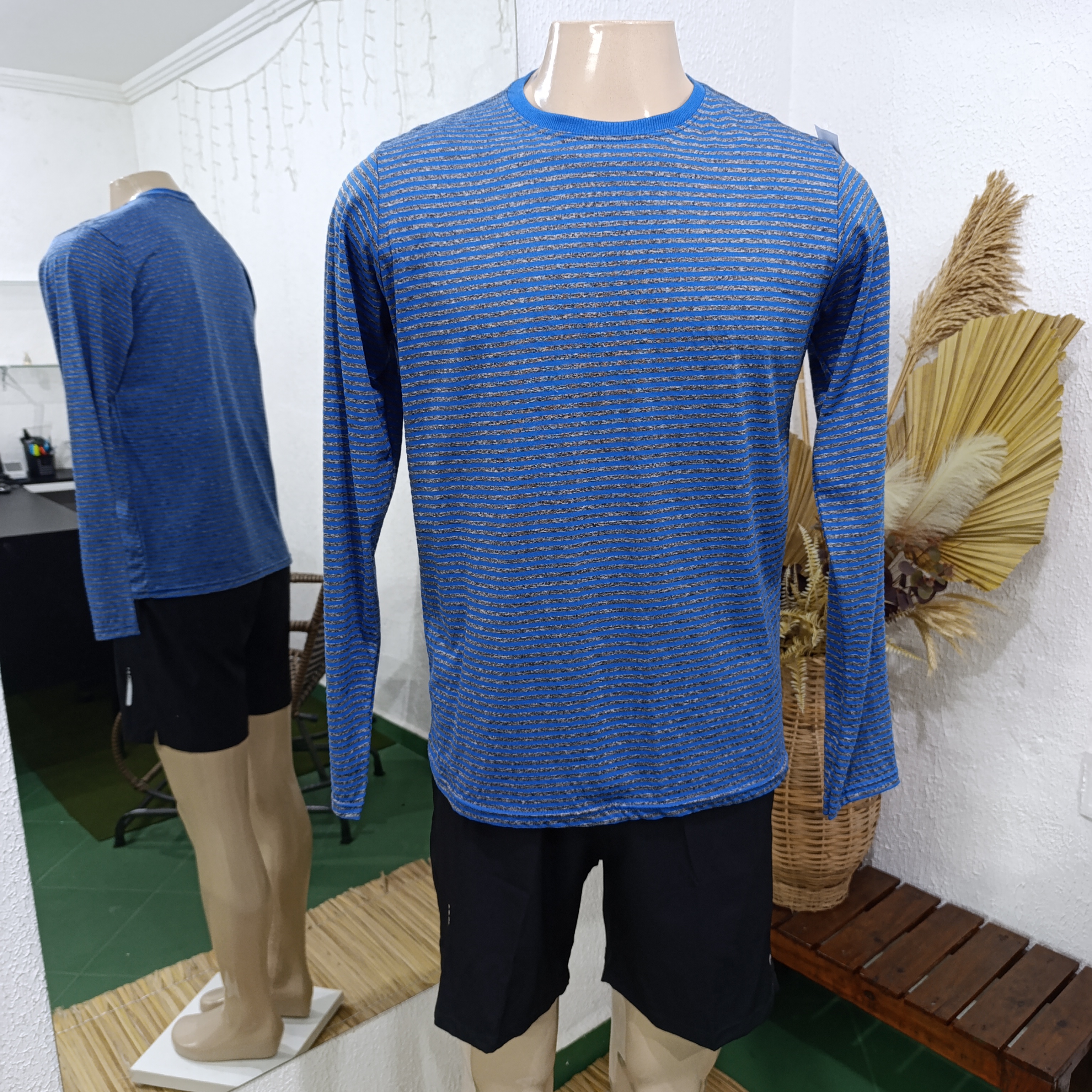 Camisa G manga longa listrada Azul