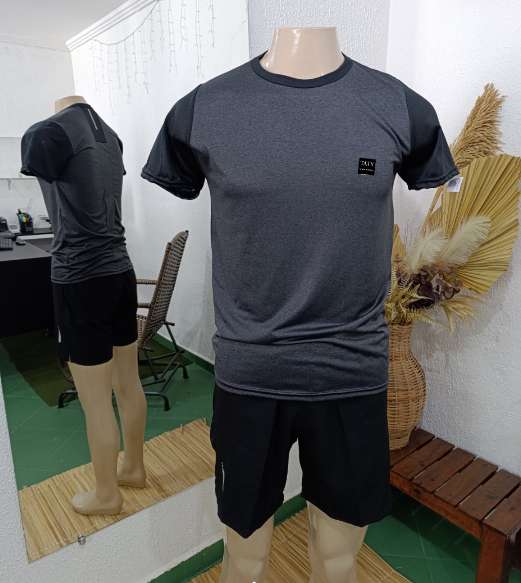Camisa P Dryfit GRAFITE com manga e gola PRETA