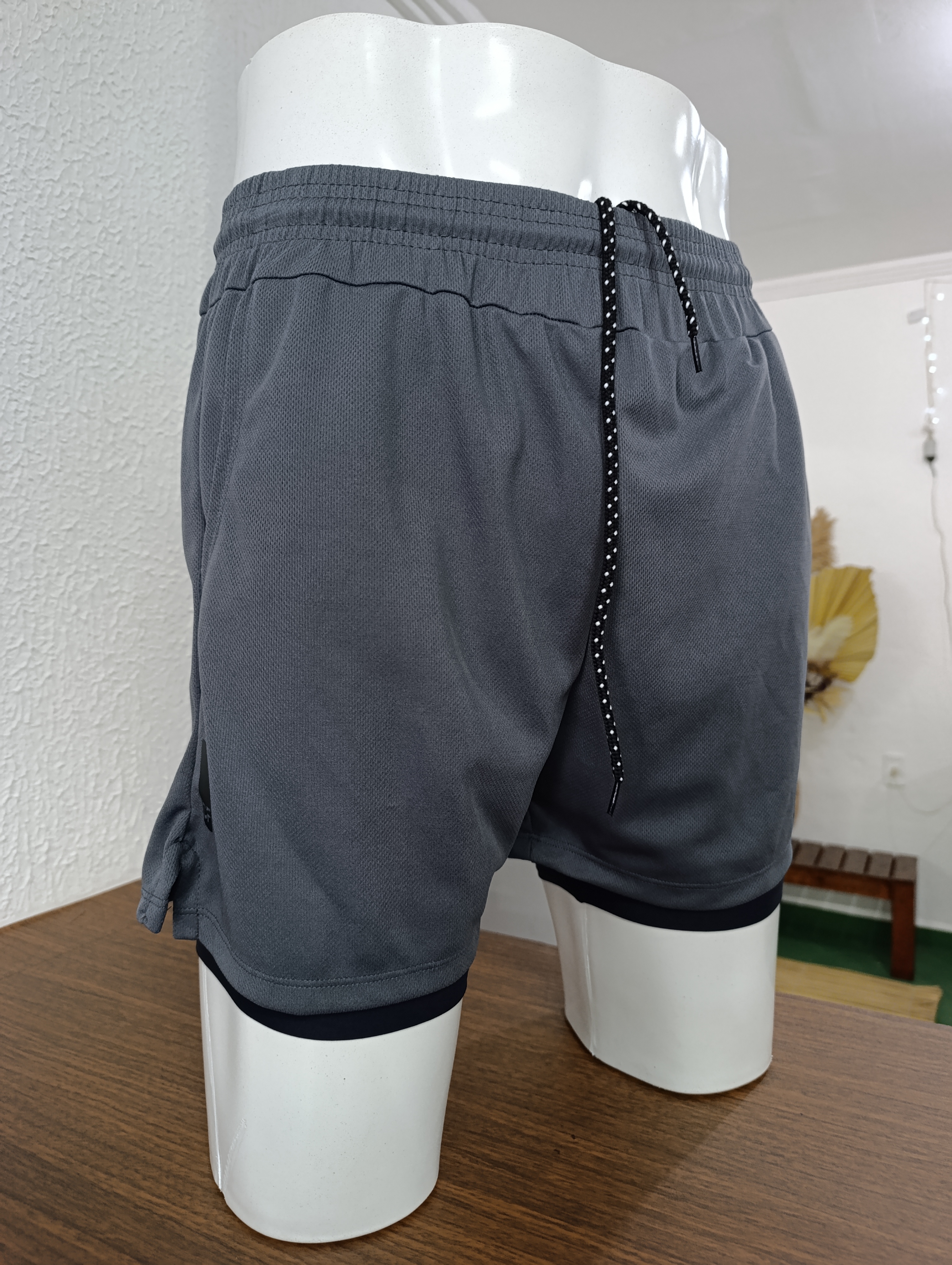 Short Masculino P short Duplo meia cocha cor Grafite