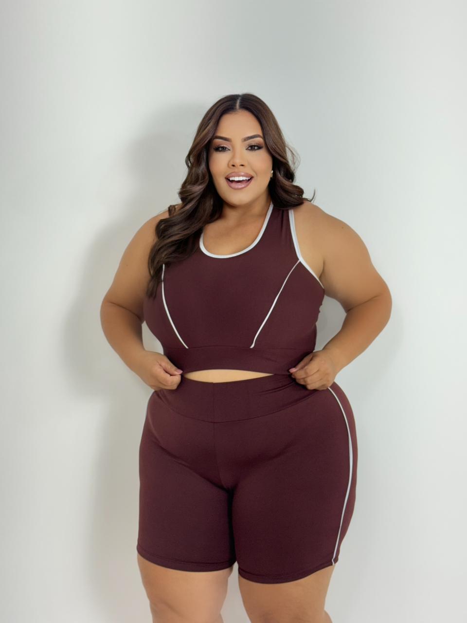 Conjunto de Short GG Marrom viés Branco