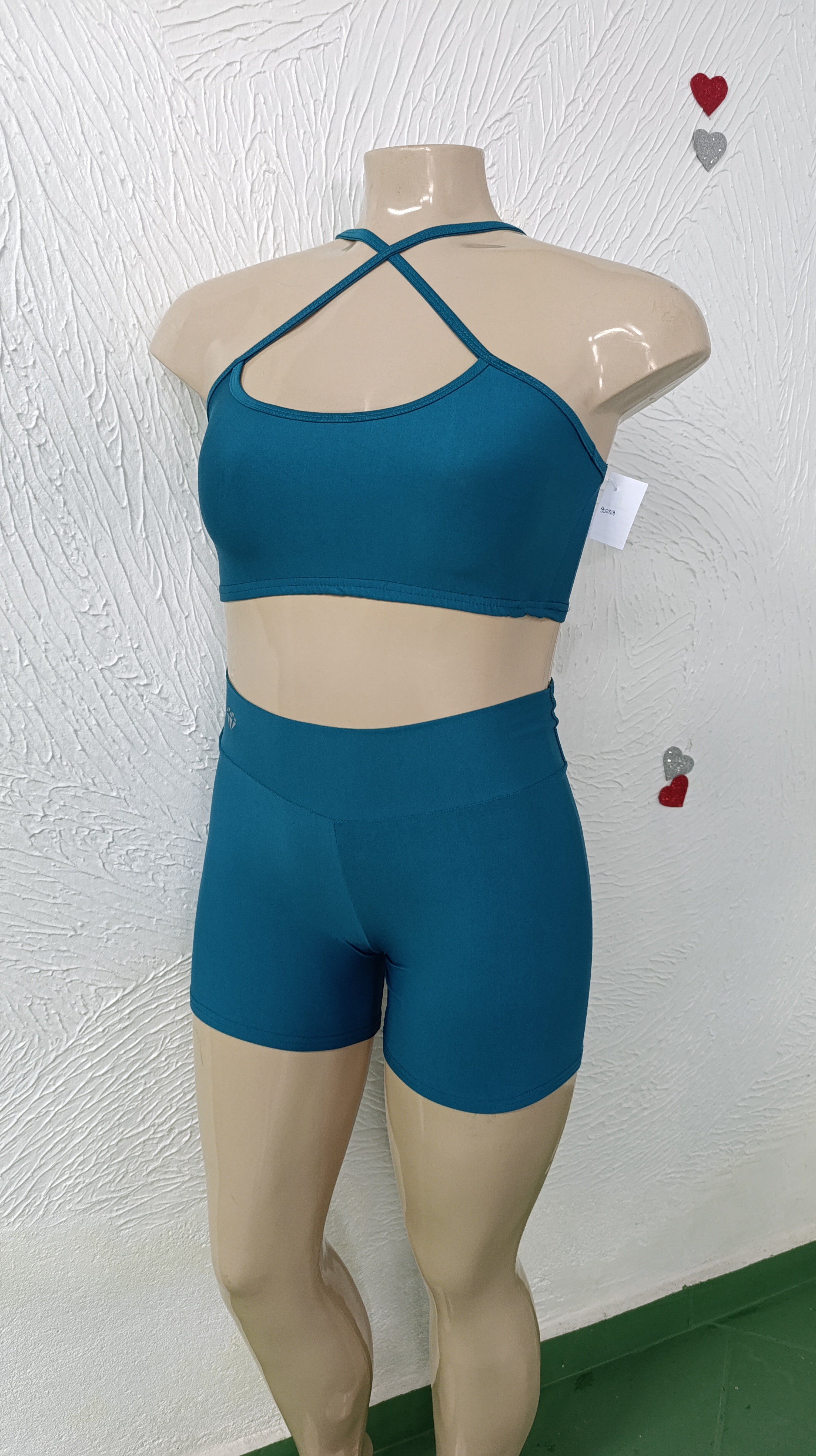 Conjunto de Short M Alcinha fina. Azul Petróleo