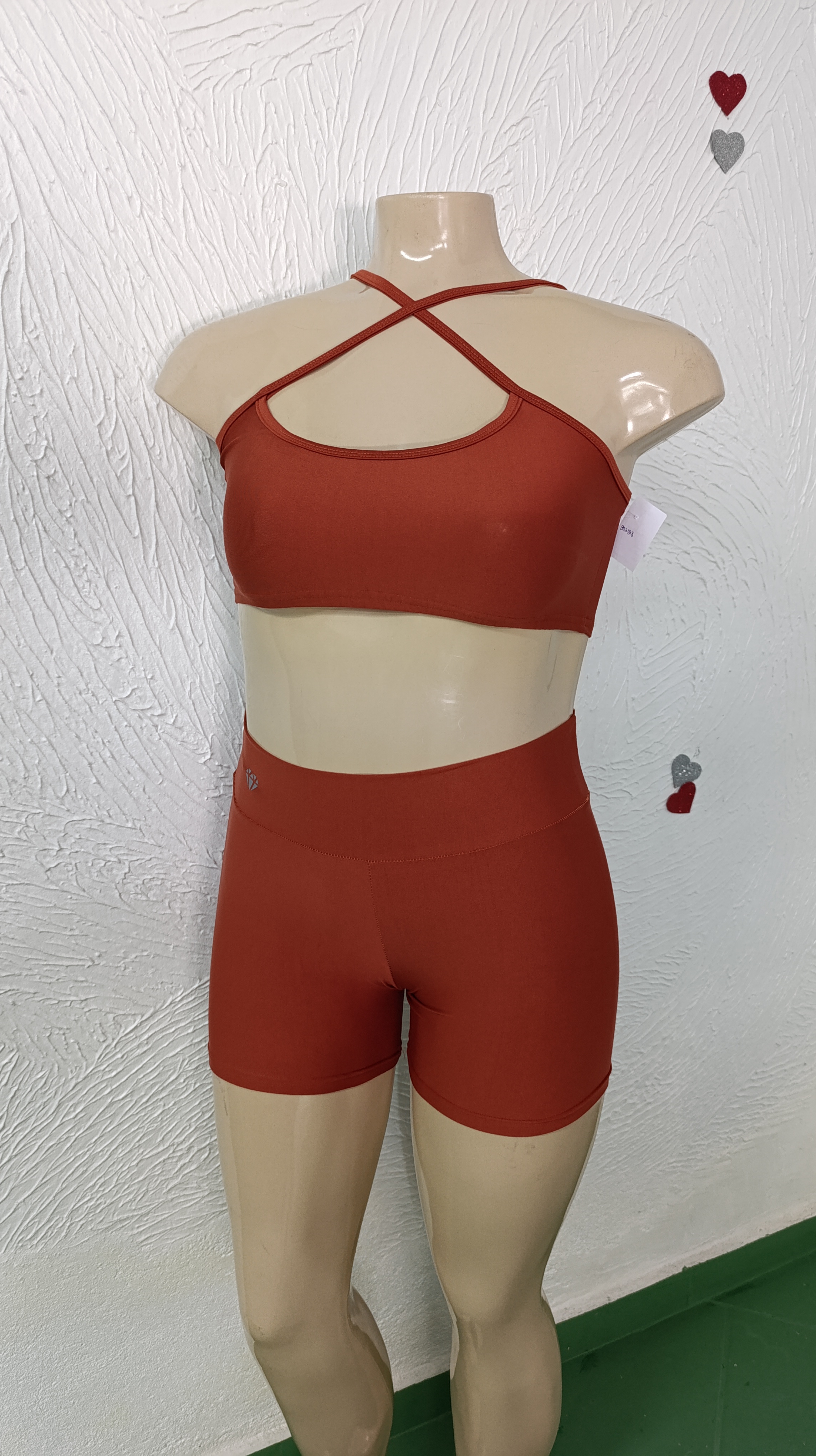 Conjunto de Short M Alcinha Fina. Cor: telha