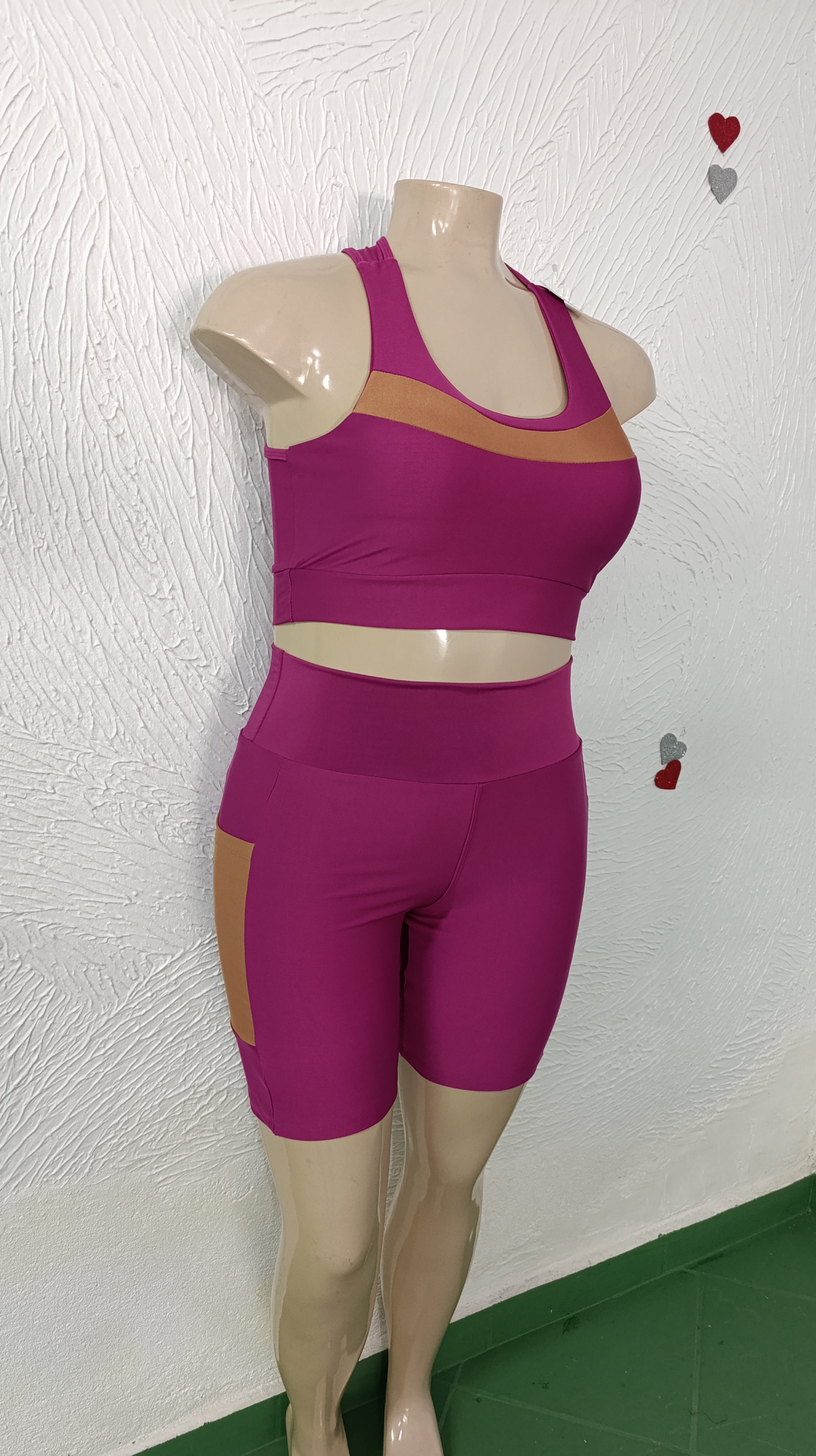 Conjunto de Short GG FORRADO+ TOP C/BOJO Cor: rosa escuro/nude