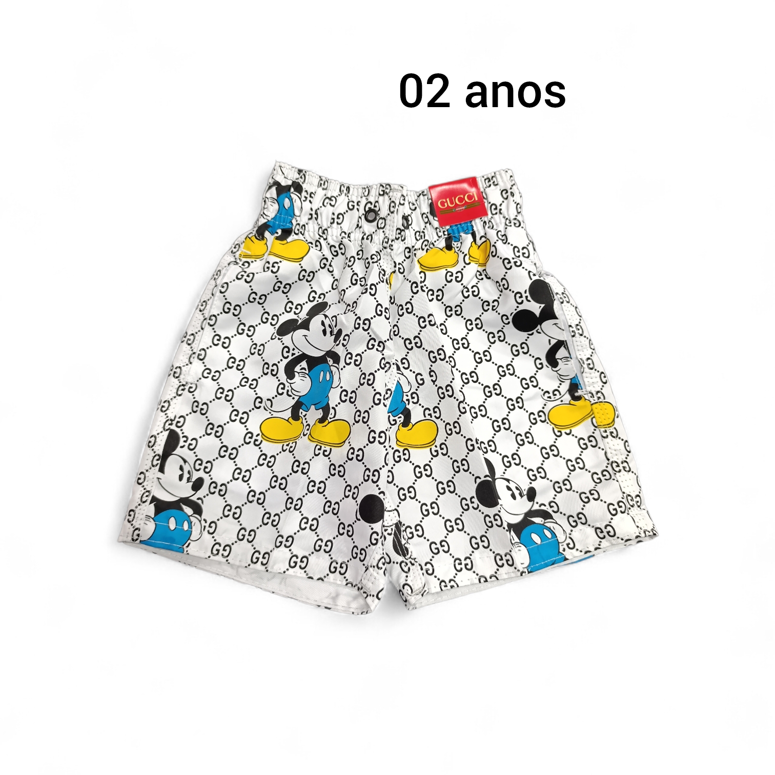 Infantil Bermuda 02 anos. Em Tactel. Cor BRANCA. MICKEY