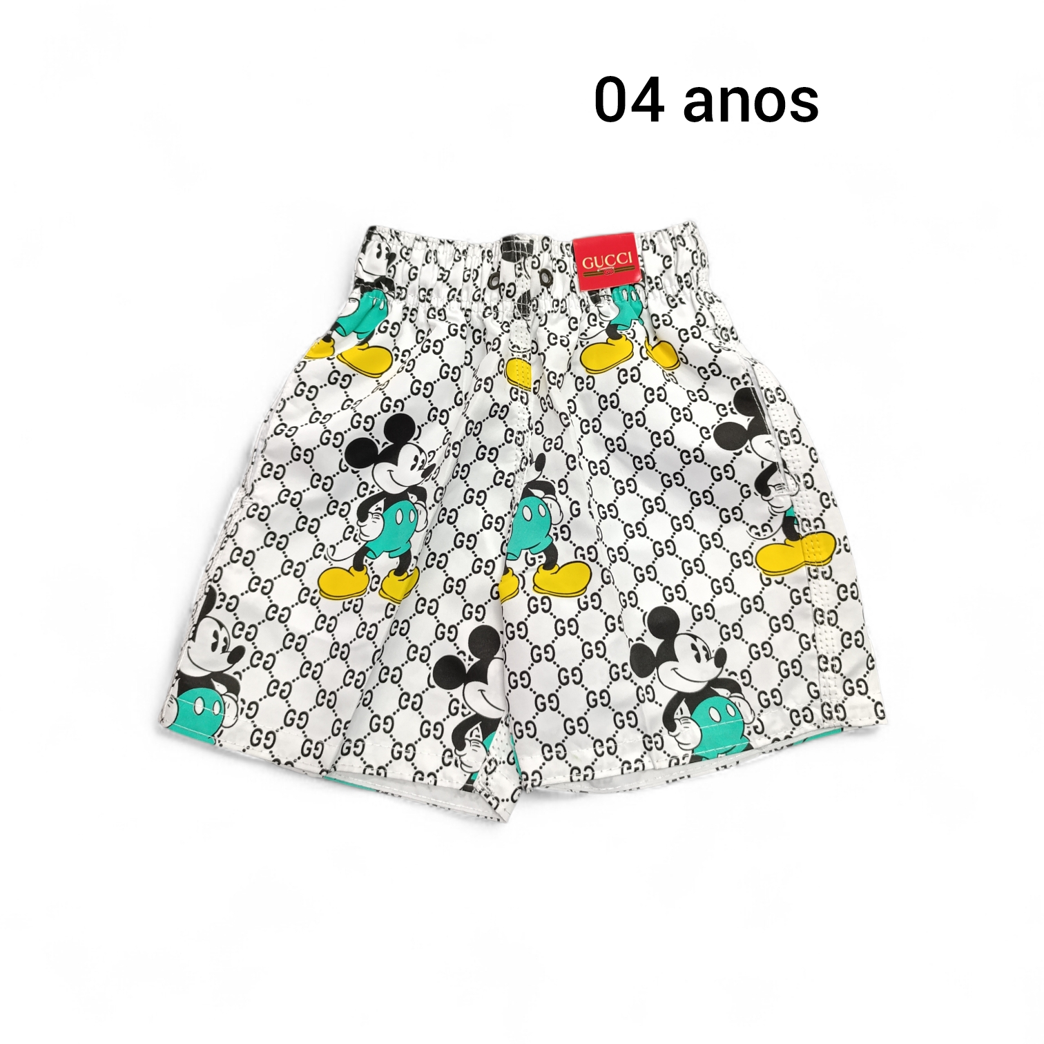 Infantil Bermuda 04 anos. TACTEL. Cor Branca. Mickey de short Verde