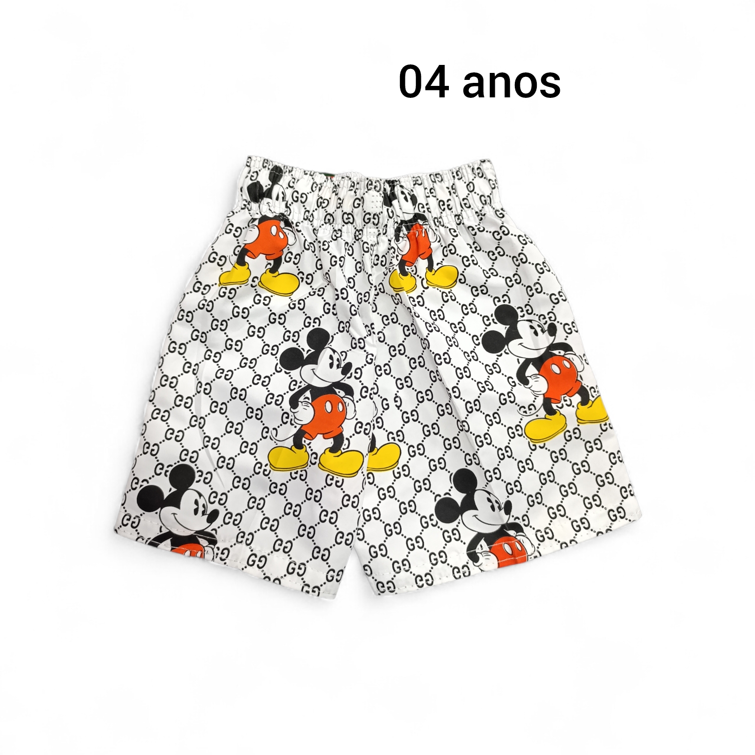 Infantil Bermuda 04 anos. Tactel. Cor BRANCA. Mickey de short Vermelho
