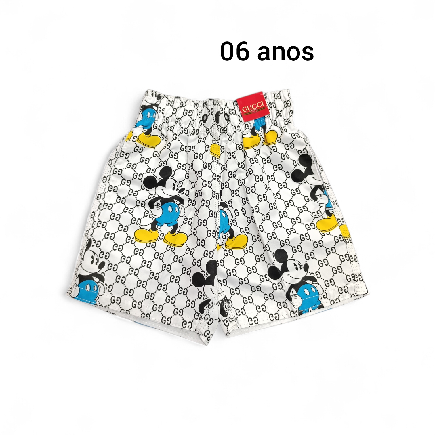 Infantil Bermuda 06 anos. Tactel. Cor BRANCA. MICKEY de short Azul