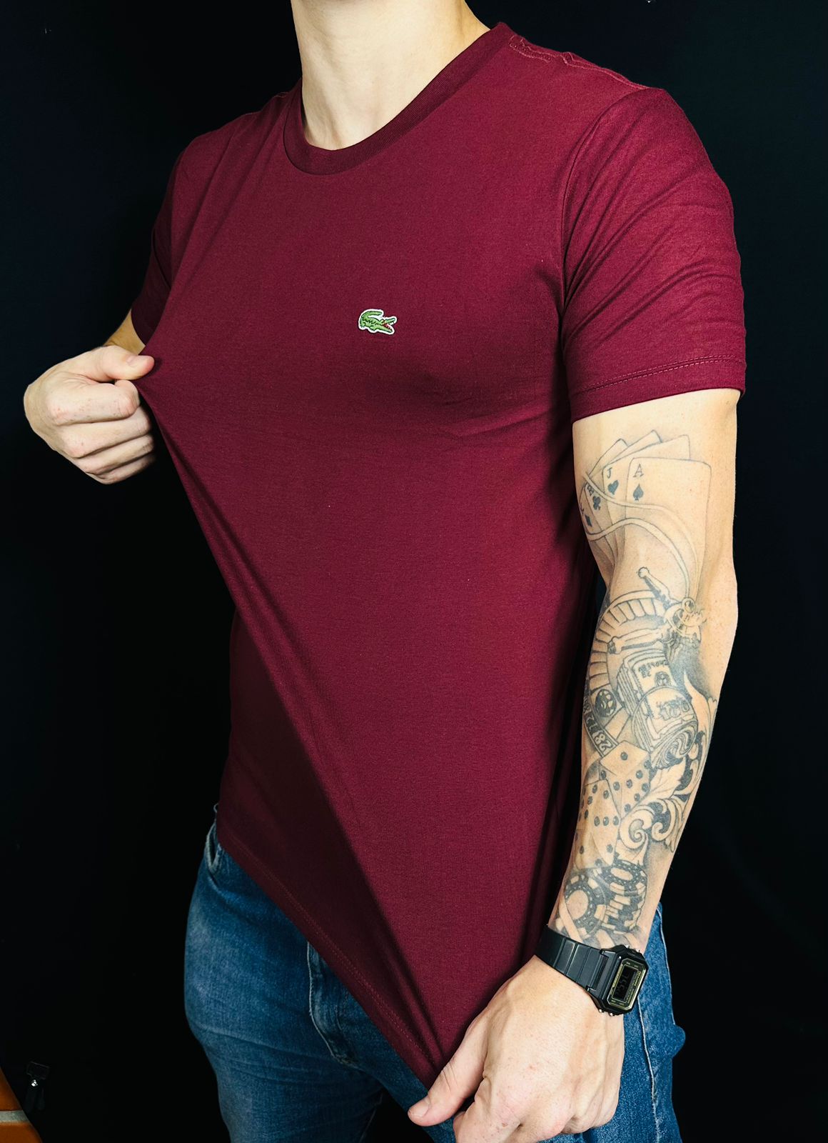 Camiseta Peruana Lacoste Bordô