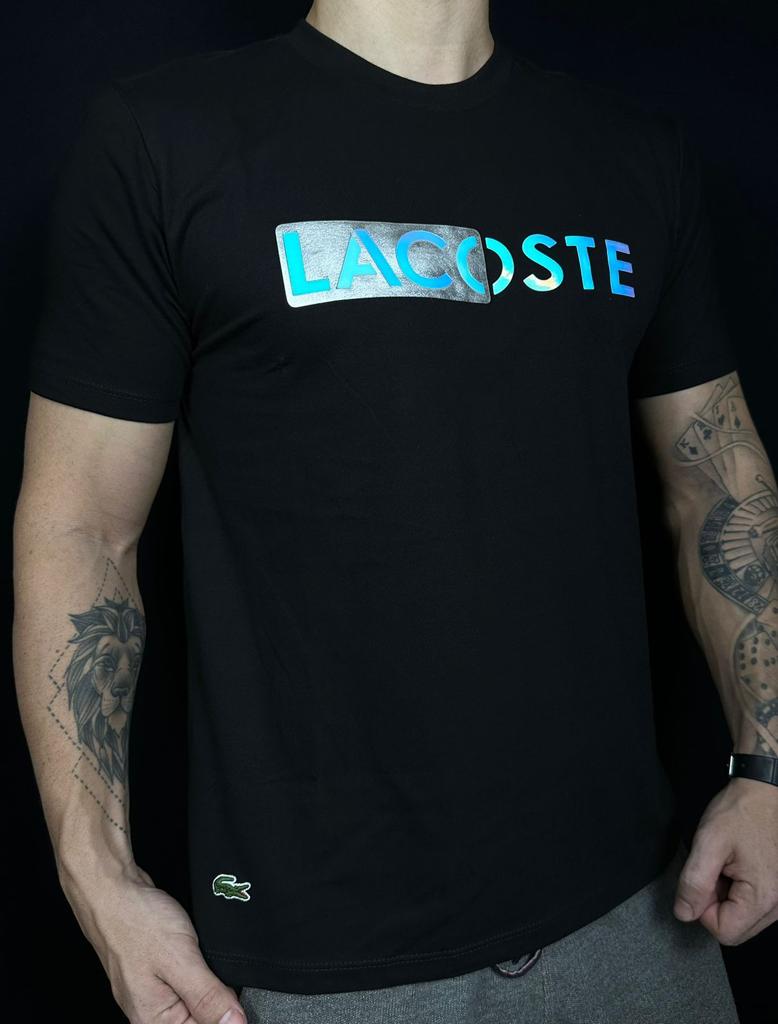 Camiseta Lacoste Preta/Azul/Cinza