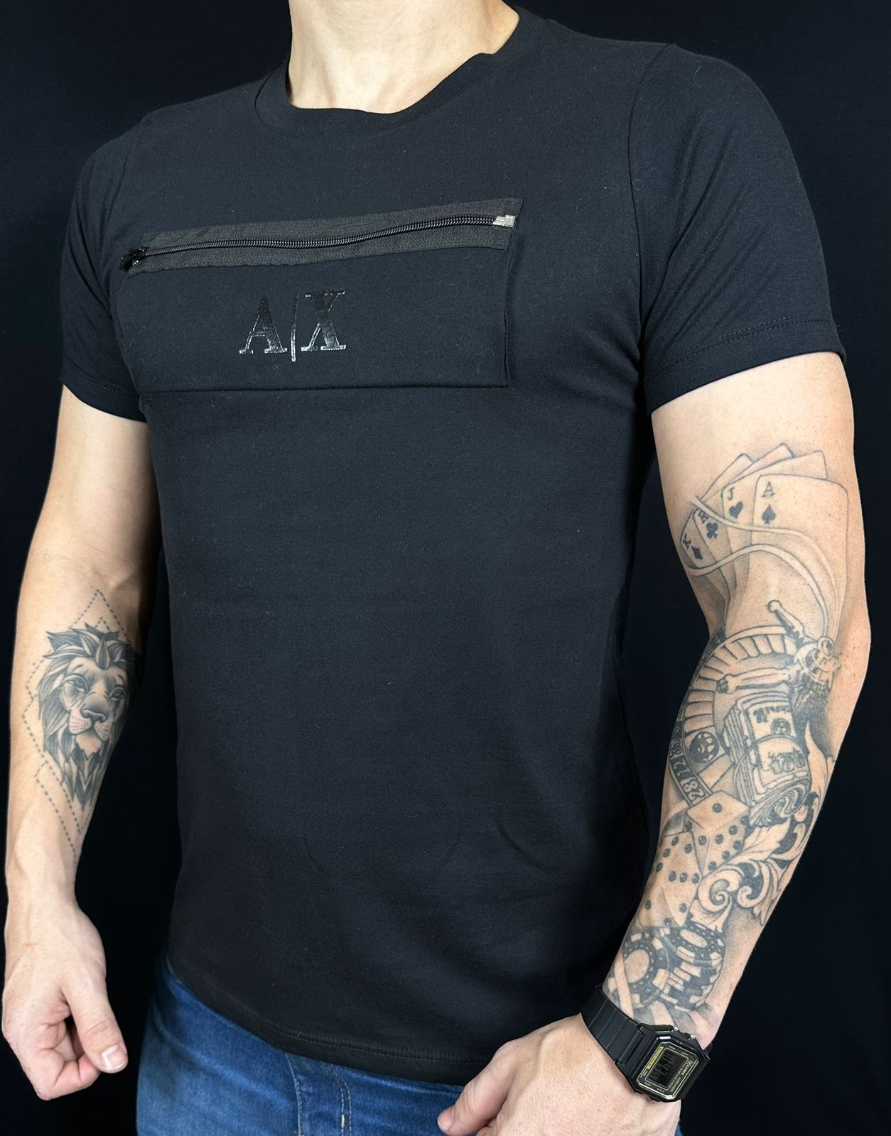 Camiseta Peruana Armani Preta Com Zíper