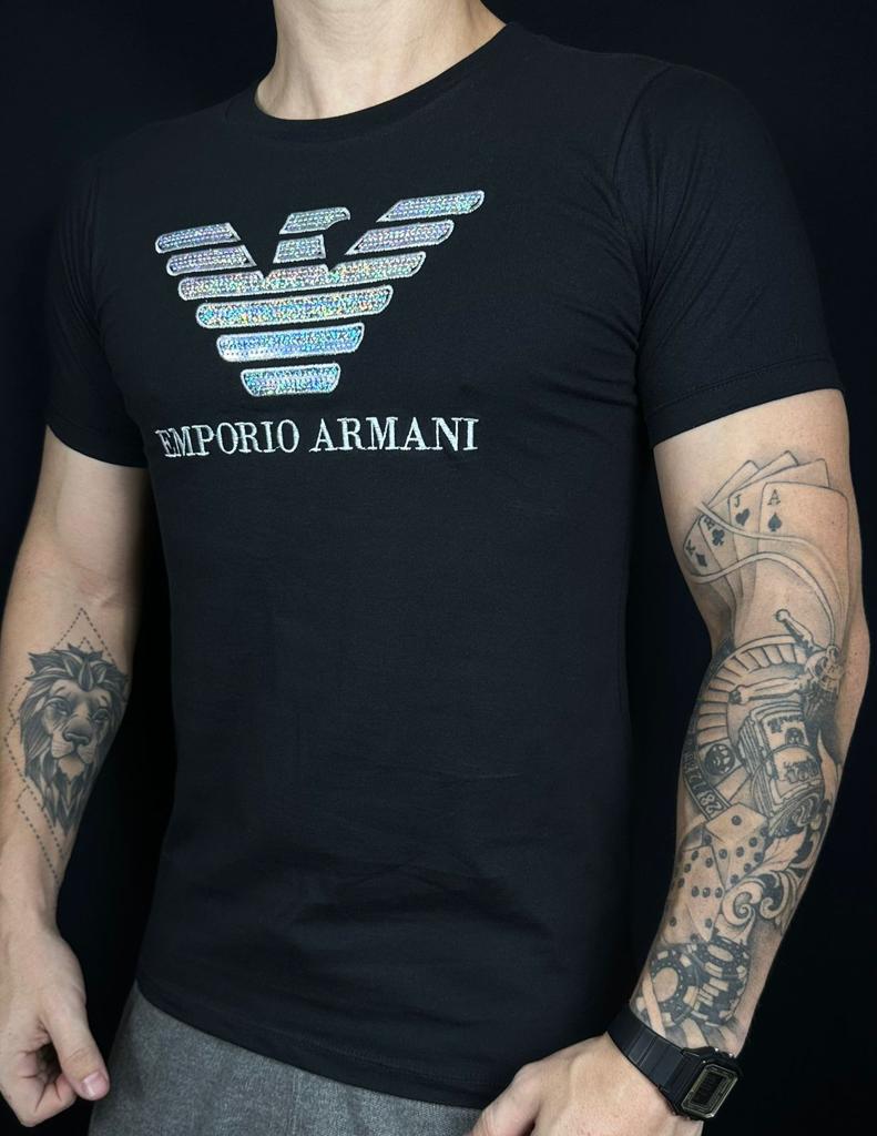 Camiseta Peruana Armani Preta Com Estampa Diferenciada
