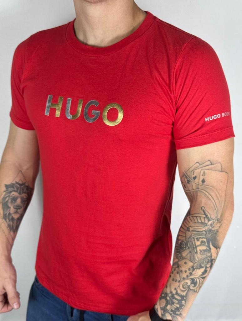 Camiseta Hugo Boss Vermelha/Dourado/Cinza