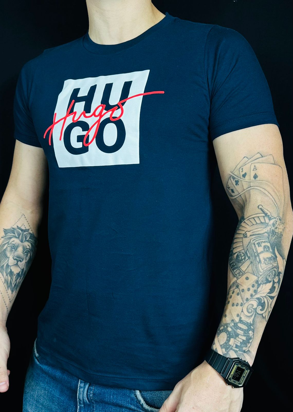 Camiseta Peruana Hugo Boss Marinho Estampada